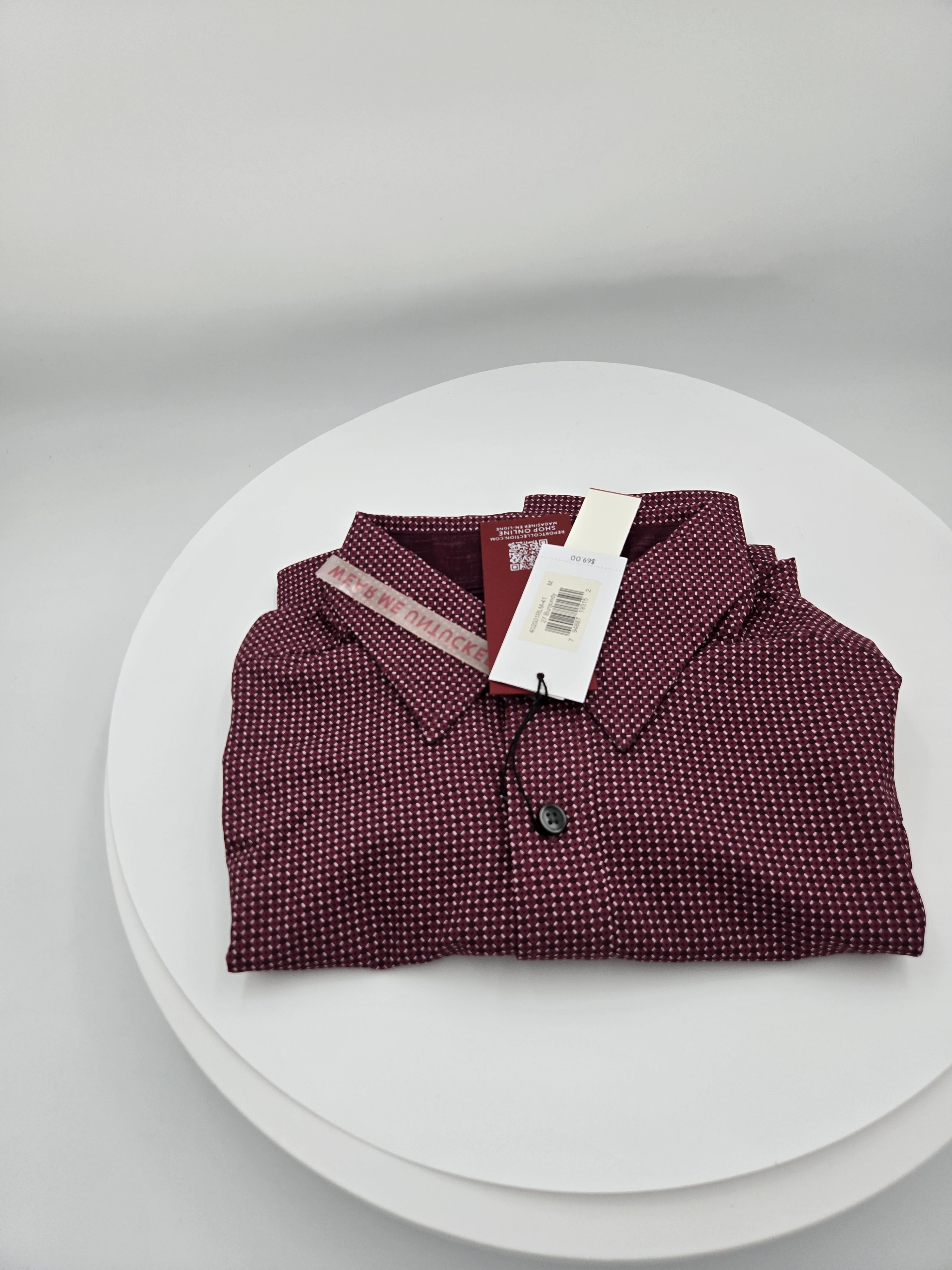 Report Collection Men’s Long-Sleeve Stretch Shirt – Burgundy – Medium