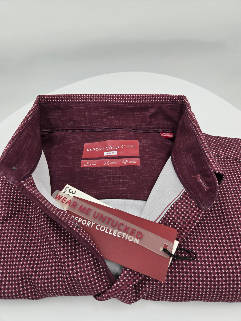 Report Collection Men’s Long-Sleeve Stretch Shirt – Burgundy – Medium