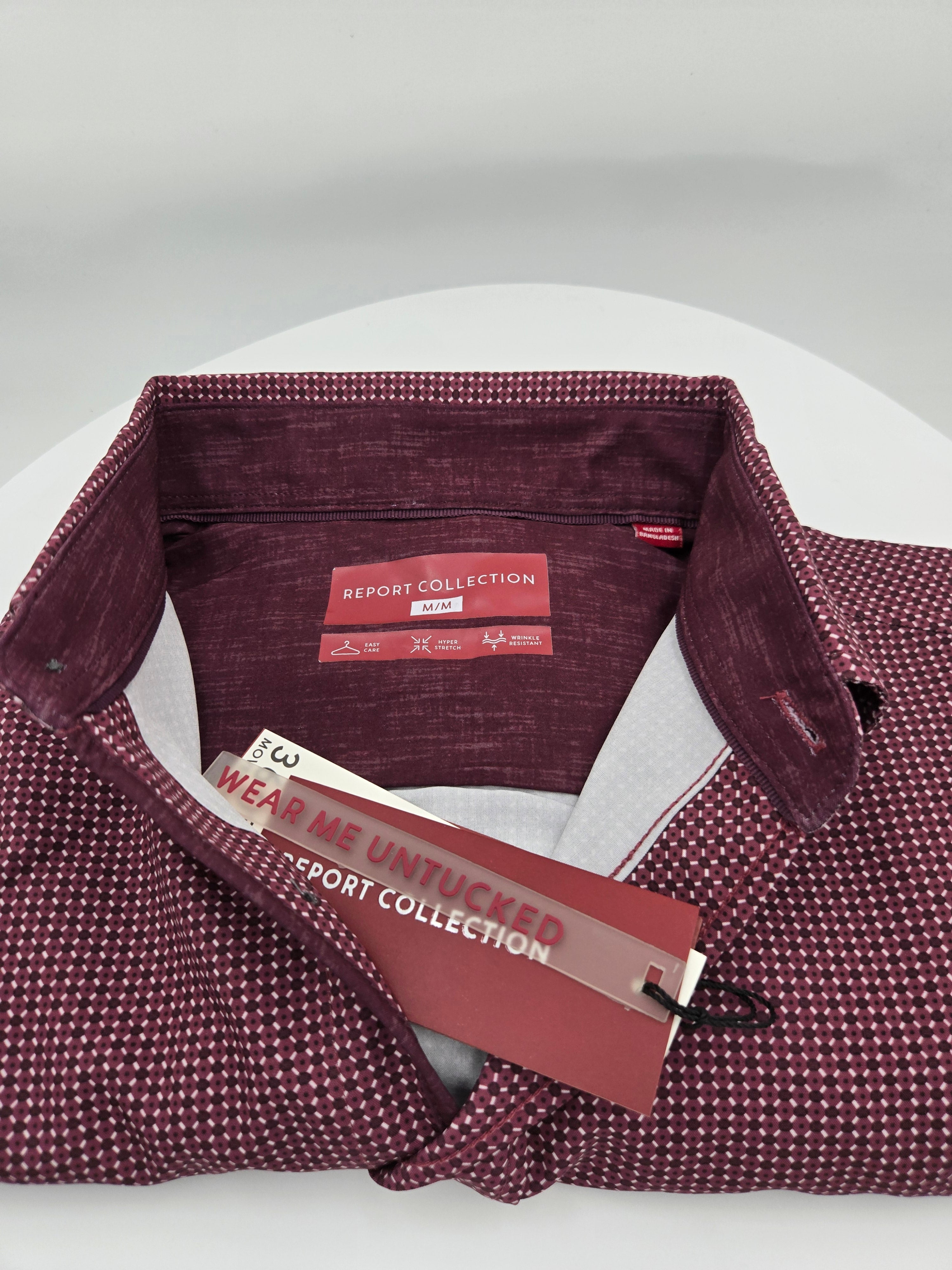 Report Collection Men’s Long-Sleeve Stretch Shirt – Burgundy – Medium