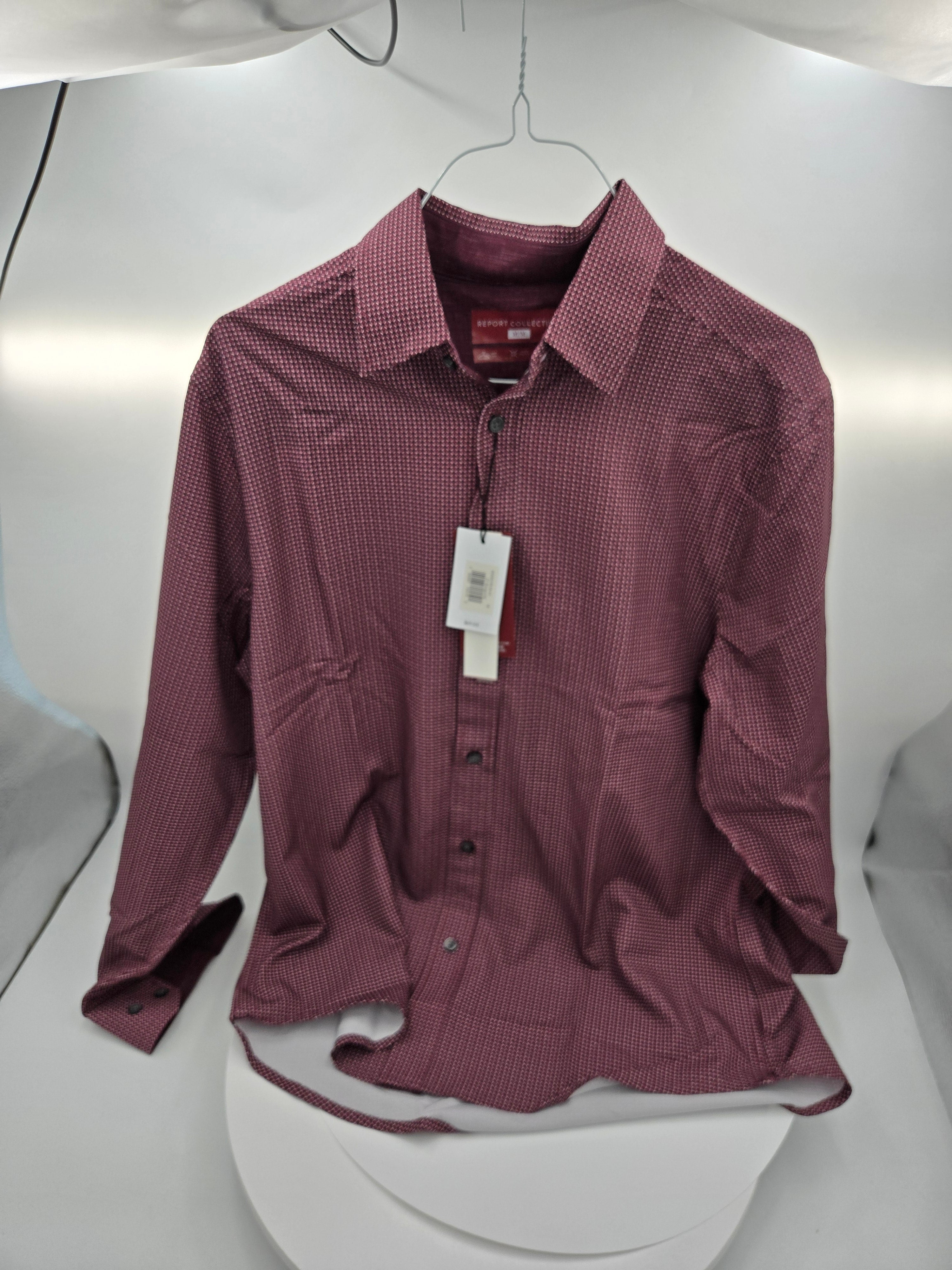 Report Collection Men’s Long-Sleeve Stretch Shirt – Burgundy – Medium