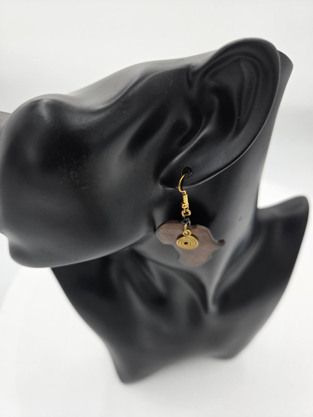 Handcrafted African Map Wooden Earrings – Gold Spiral Accent – Wt. 0.007 kg