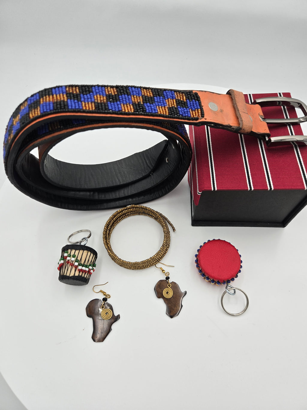 Handcrafted Maasai Beaded Genuine Leather Belt – Size 40 – Width 3 cm – Made in Kenya – Wt. 0.239 kg