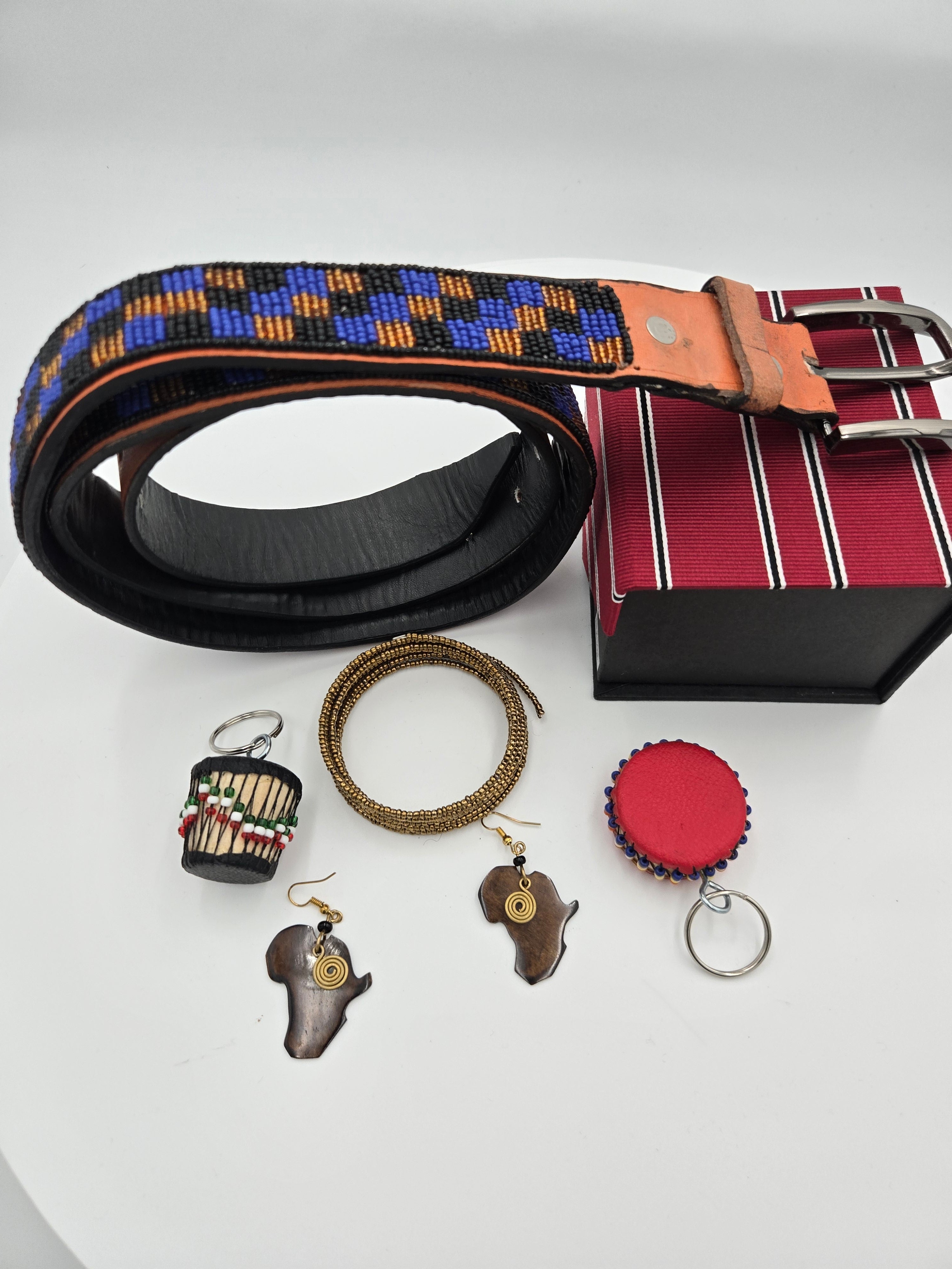 Handcrafted Maasai Beaded Genuine Leather Belt – Size 40 – Width 3 cm – Made in Kenya – Wt. 0.239 kg