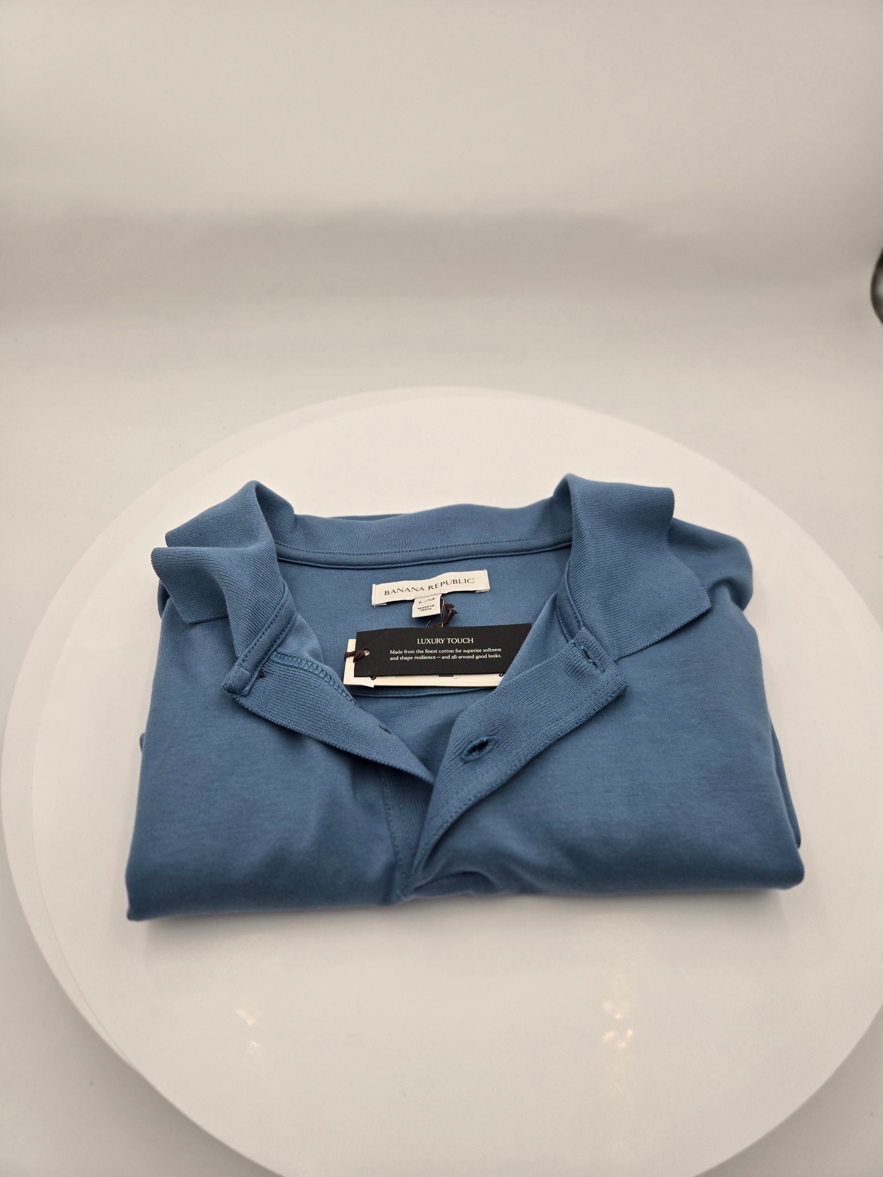 Banana Republic Luxury Touch Polo Shirt | Men's Large | Premium Cotton | Steel Blue | Made in India | Curator's Choice