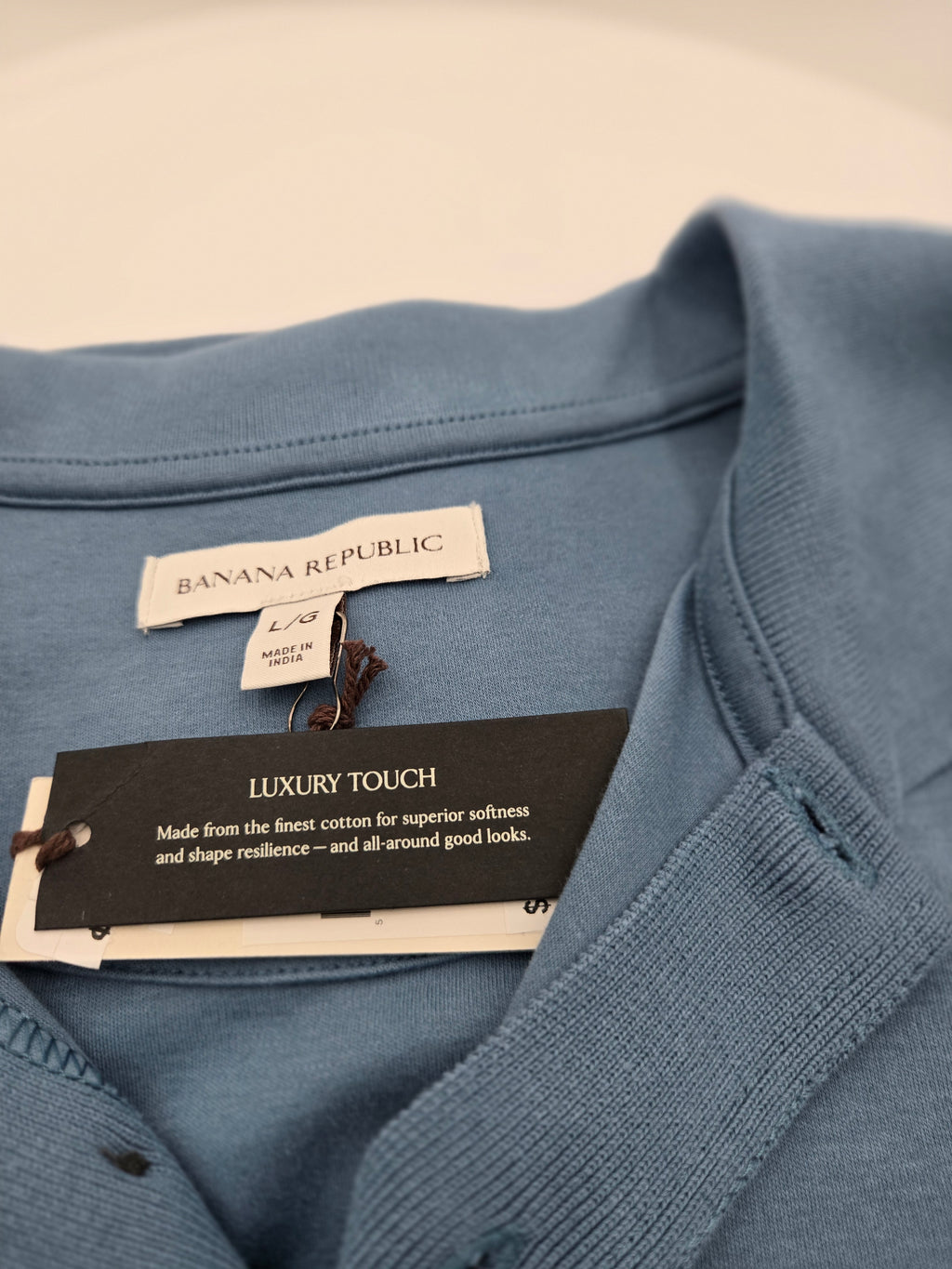 Banana Republic Luxury Touch Polo Shirt | Men's Large | Premium Cotton | Steel Blue | Made in India | Curator's Choice