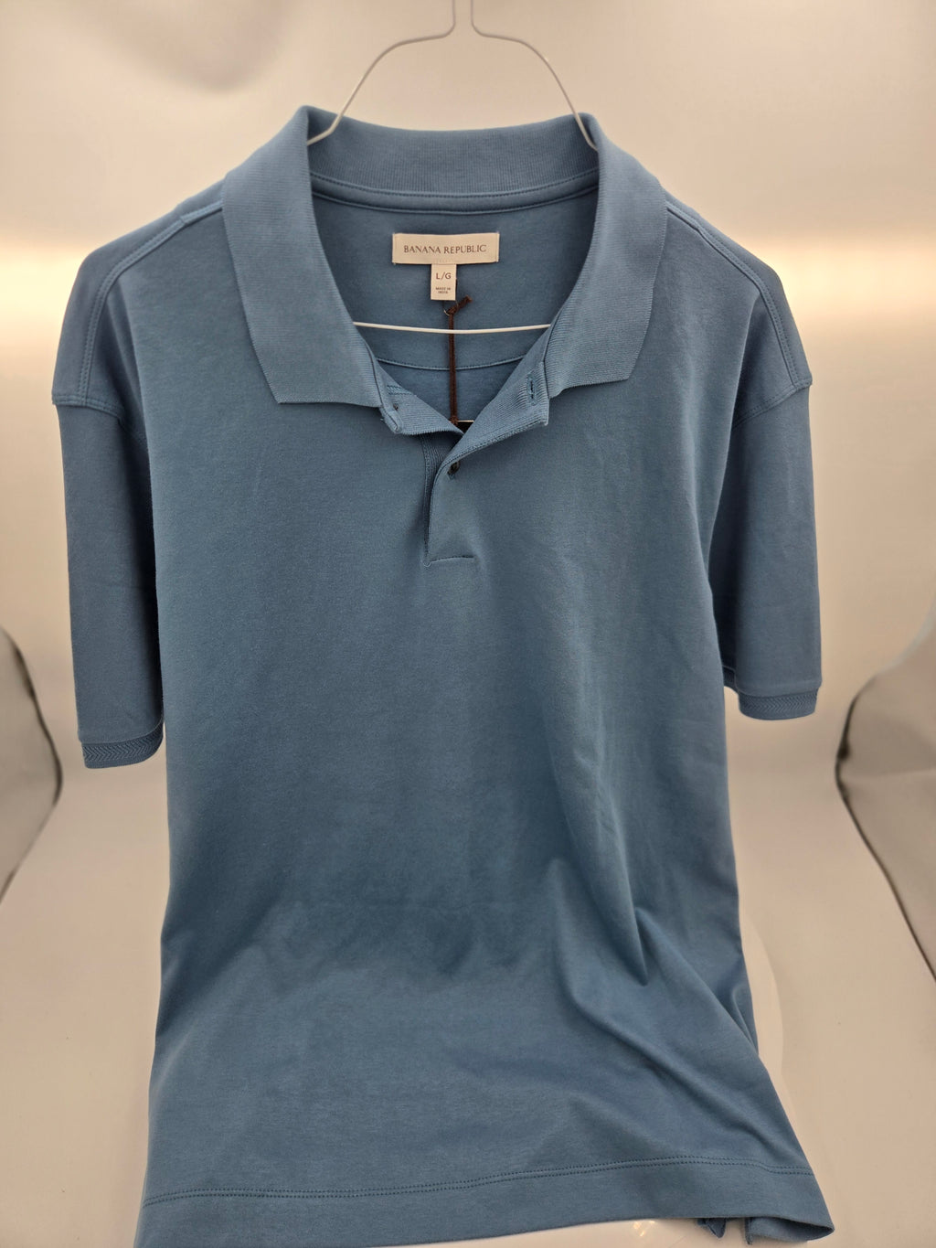 Banana Republic Luxury Touch Polo Shirt | Men's Large | Premium Cotton | Steel Blue | Made in India | Curator's Choice