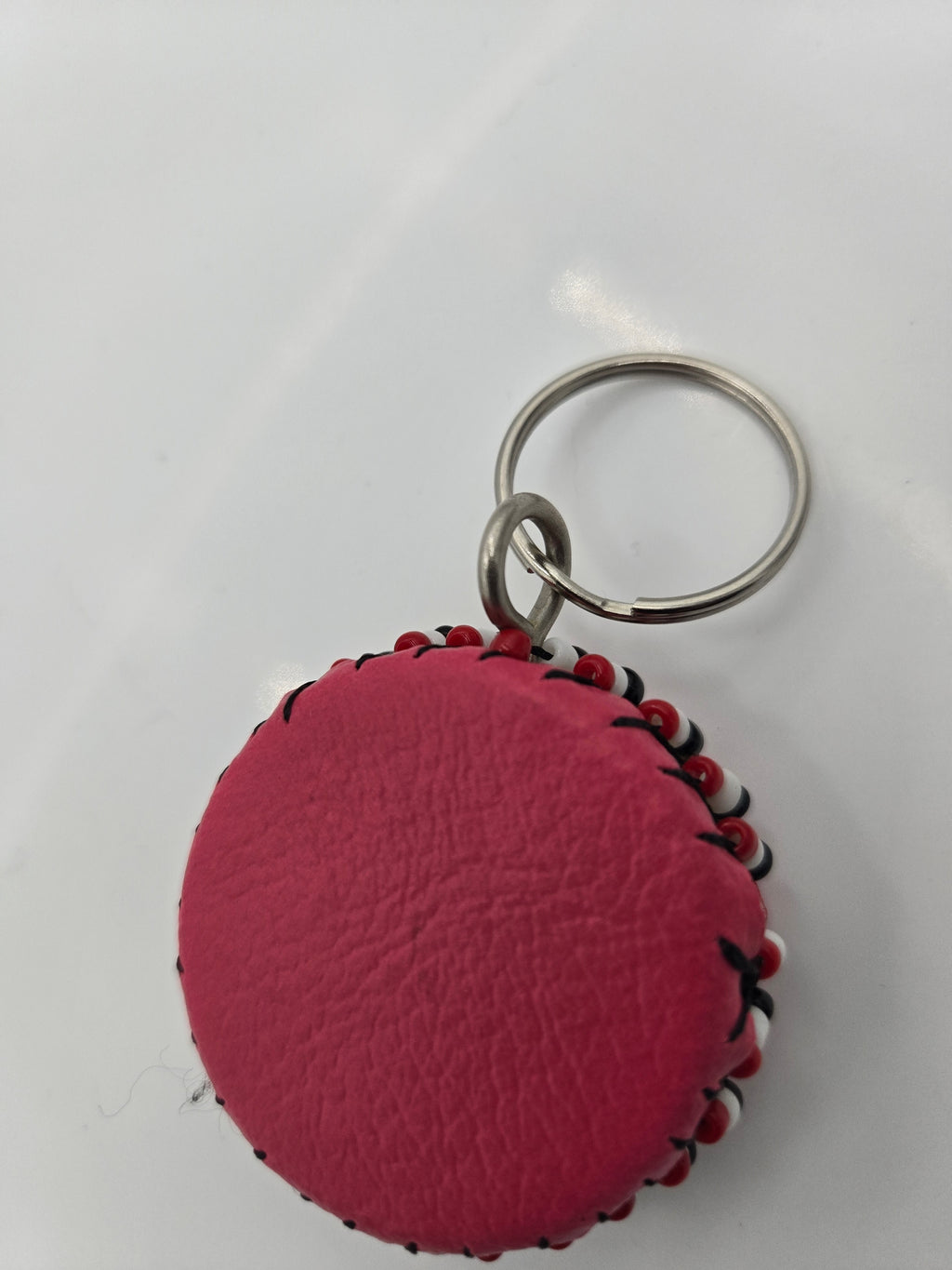 Handcrafted Drum-Shaped Beaded Wooden Keychain – Made in Kenya – 3.5 cm Diameter – 0.015 kg