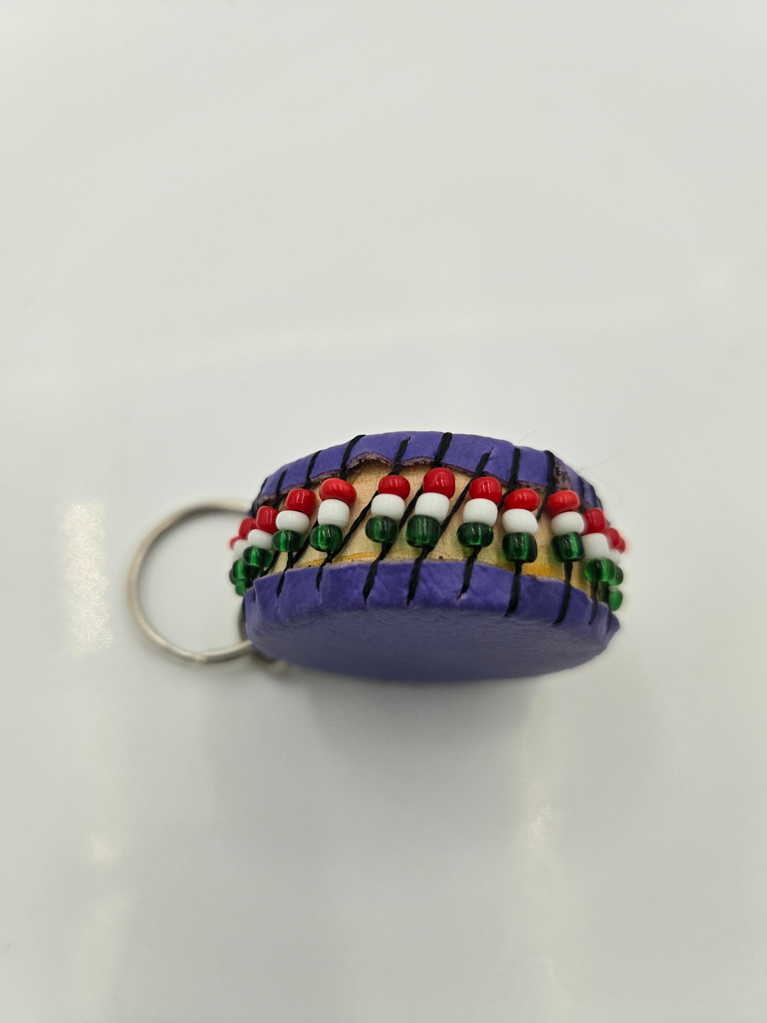 Handcrafted Drum-Shaped Beaded Wooden Keychain – Made in Kenya – 3.5 cm Diameter – 0.015 kg