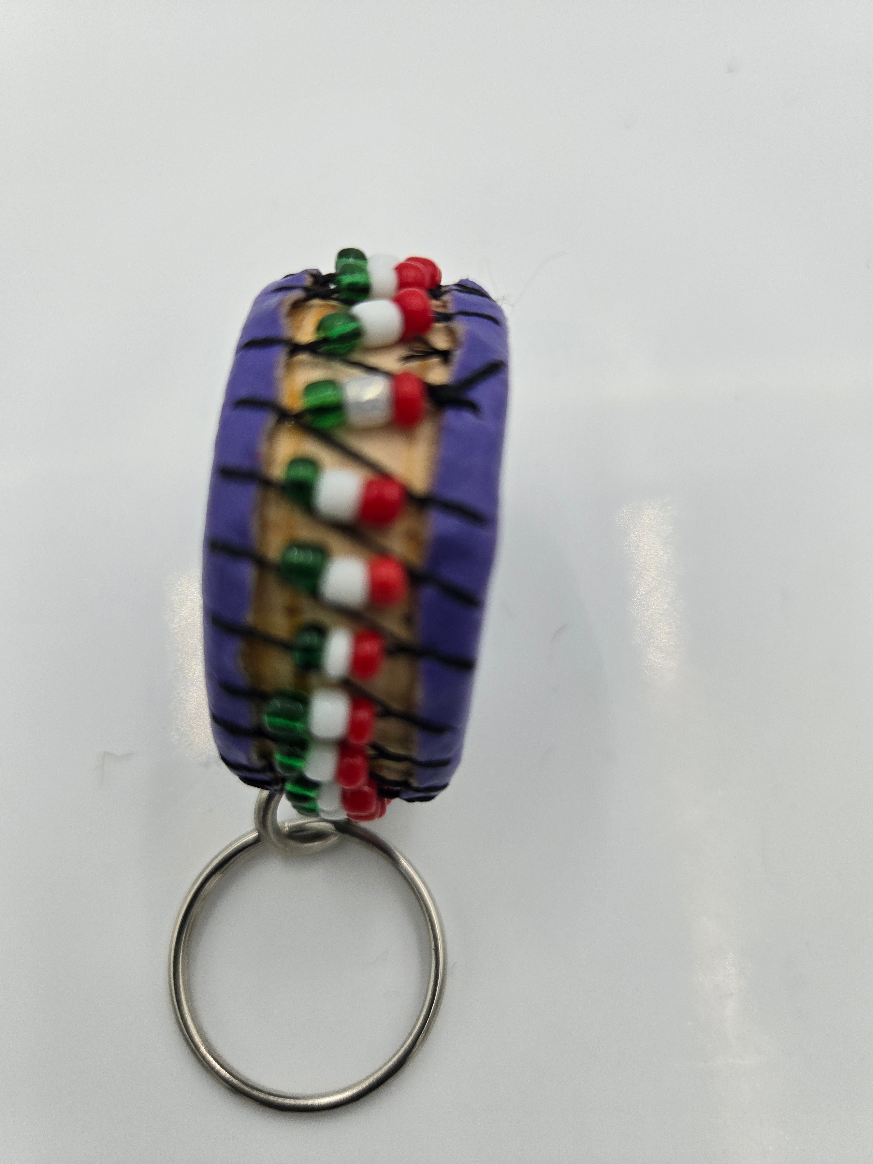 Handcrafted Drum-Shaped Beaded Wooden Keychain – Made in Kenya – 3.5 cm Diameter – 0.015 kg