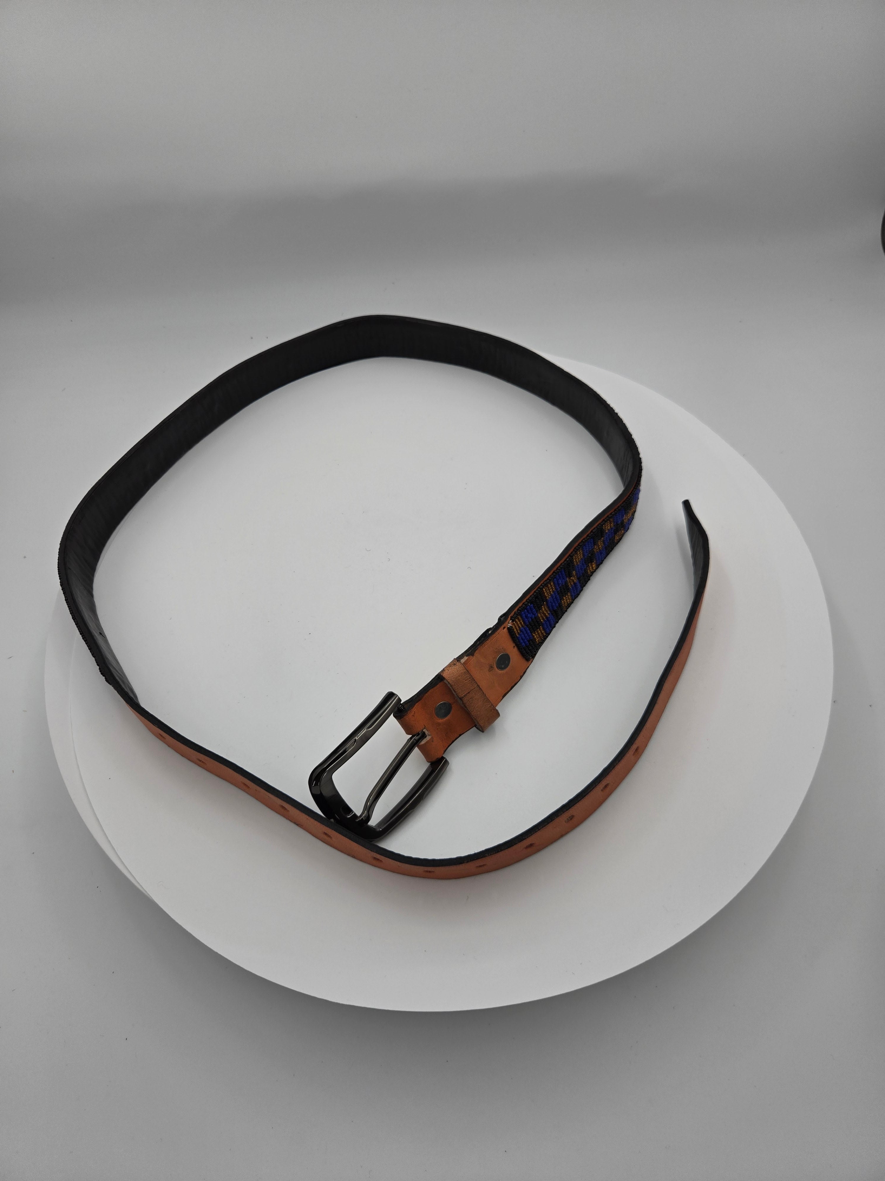 Handcrafted Maasai Beaded Genuine Leather Belt – Size 40 – Width 3 cm – Made in Kenya – Wt. 0.239 kg