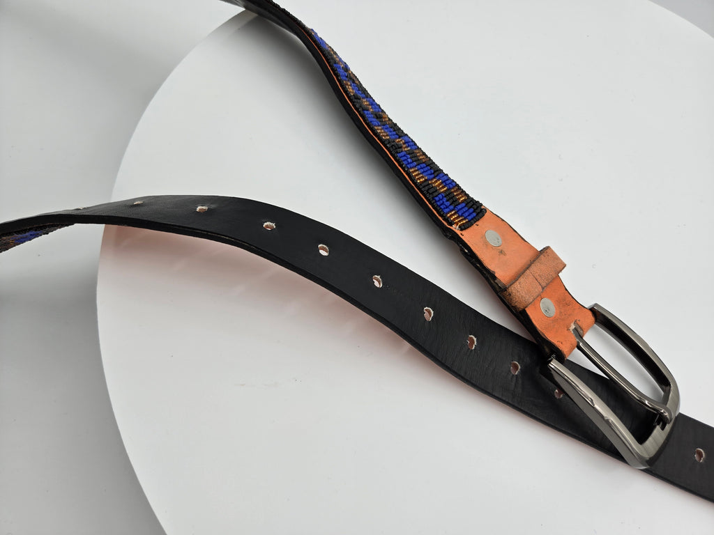 Handcrafted Maasai Beaded Genuine Leather Belt – Size 40 – Width 3 cm – Made in Kenya – Wt. 0.239 kg