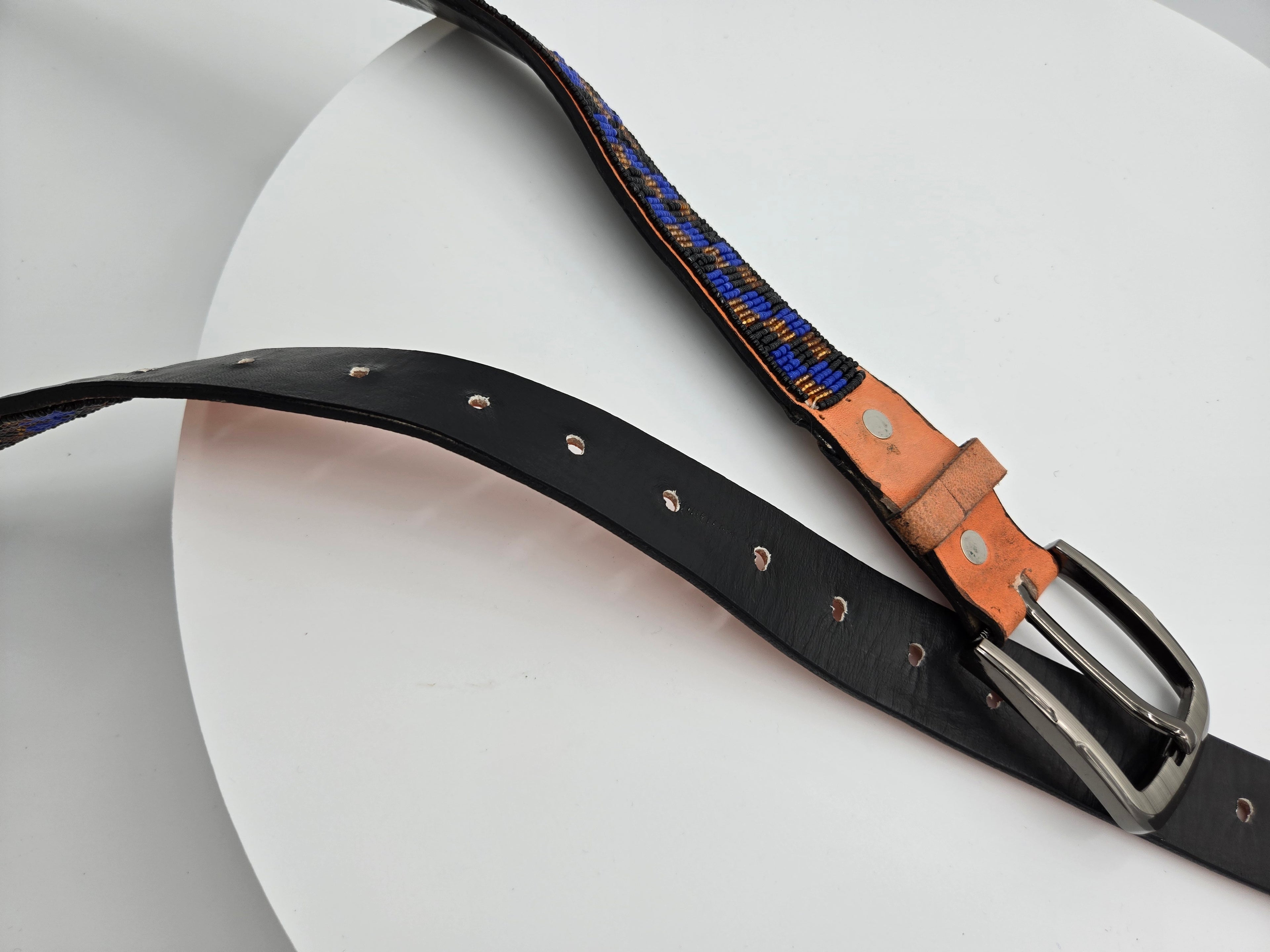 Handcrafted Maasai Beaded Genuine Leather Belt – Size 40 – Width 3 cm – Made in Kenya – Wt. 0.239 kg