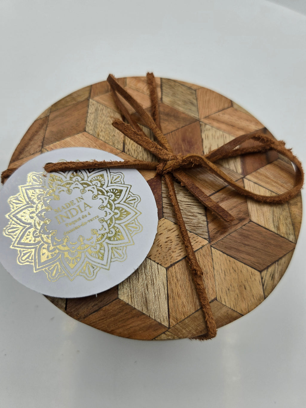 Handcrafted Geometric Mosaic Wood Coasters (Set of 4) | Artisan Crafted in India