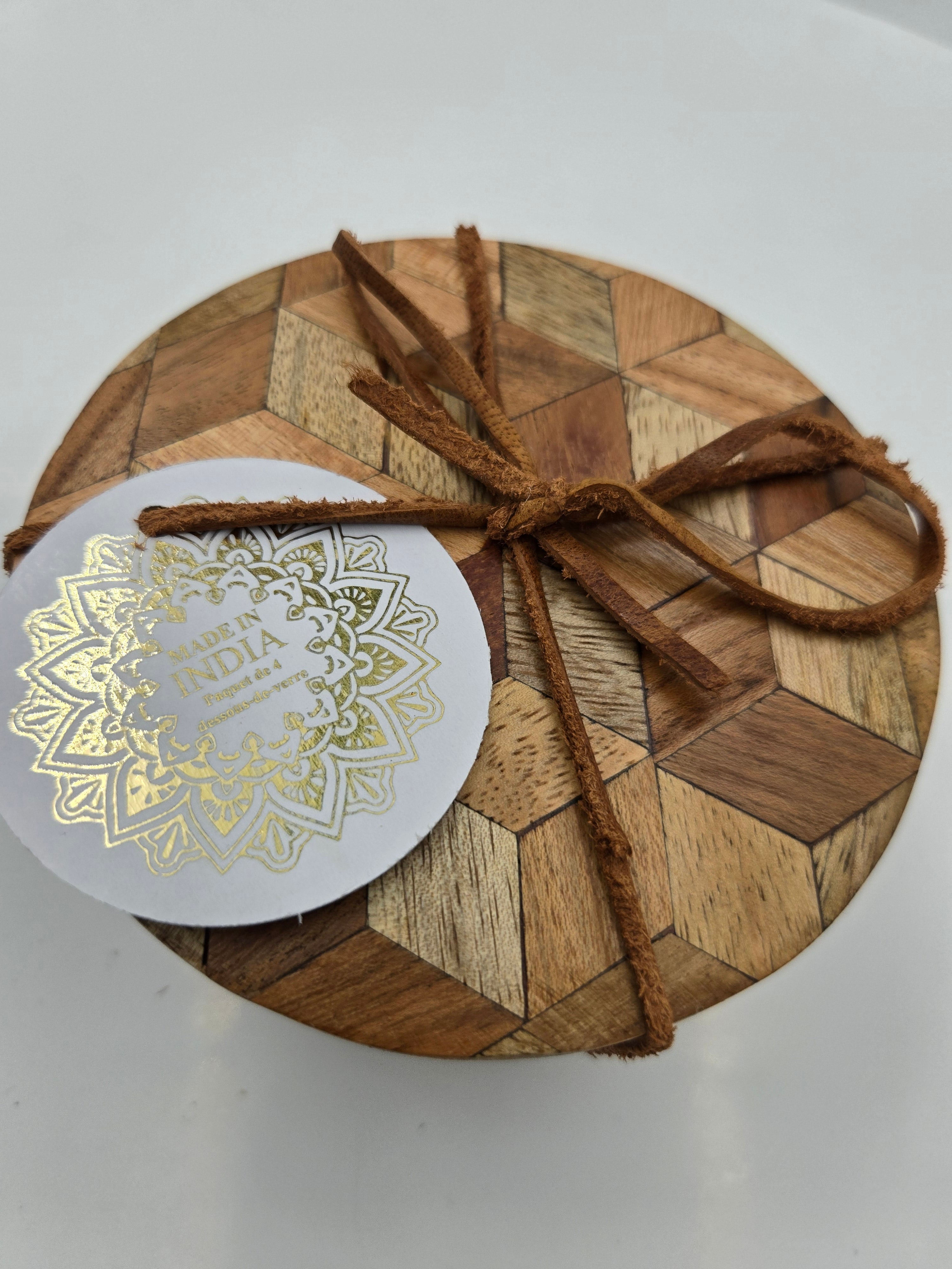 Handcrafted Geometric Mosaic Wood Coasters (Set of 4) | Artisan Crafted in India