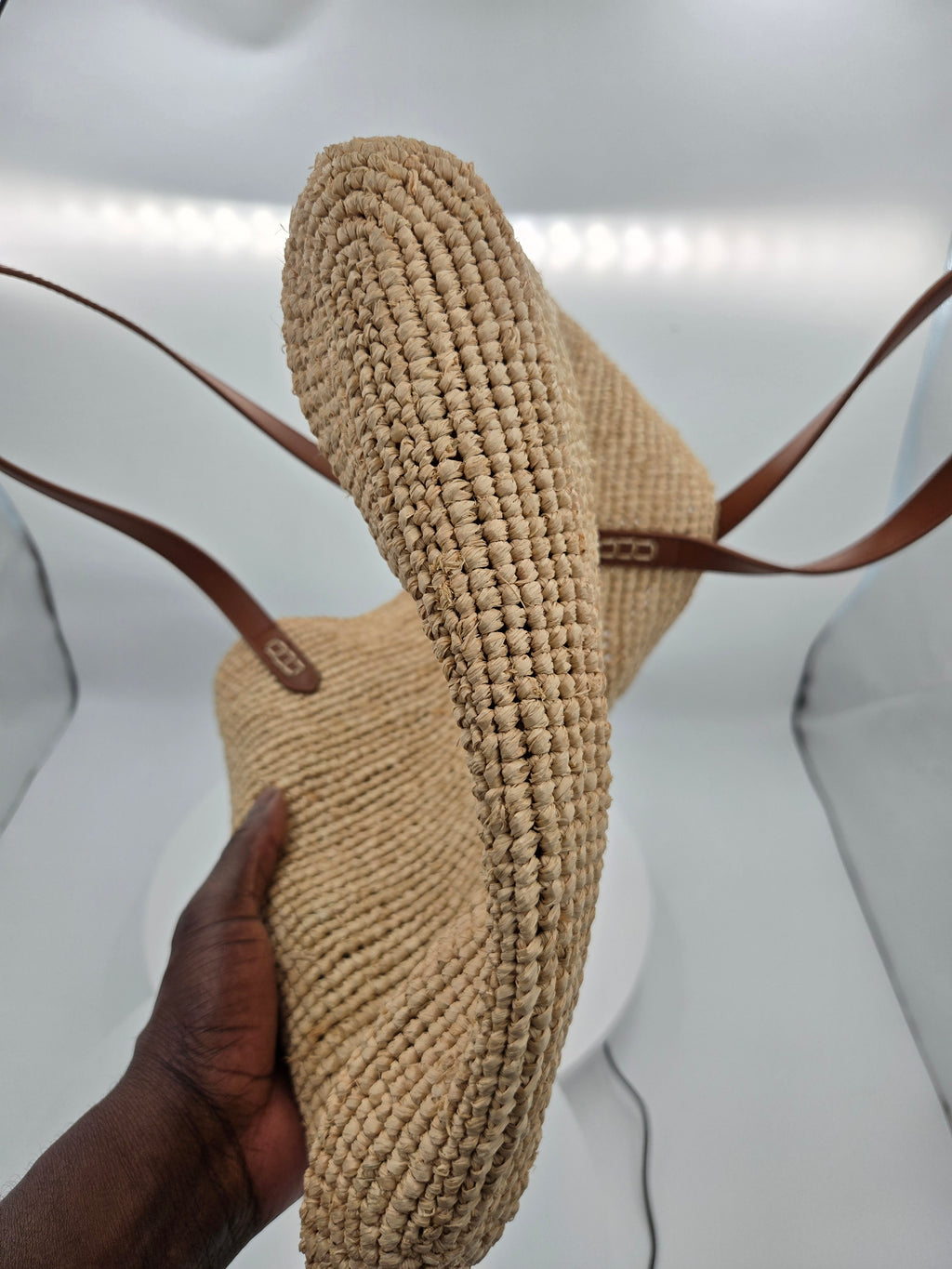 Rachel Zoe Handcrafted 100% Raffia Tote Bag with Genuine Leather Trim | Natural Woven Shoulder Bag