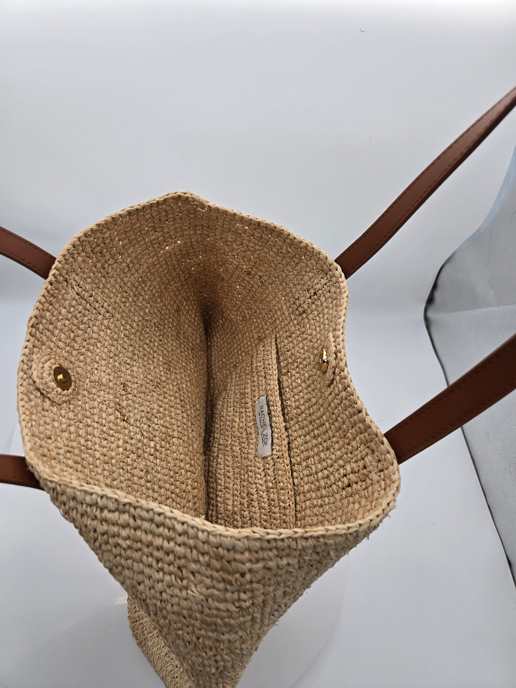 Rachel Zoe Handcrafted 100% Raffia Tote Bag with Genuine Leather Trim | Natural Woven Shoulder Bag