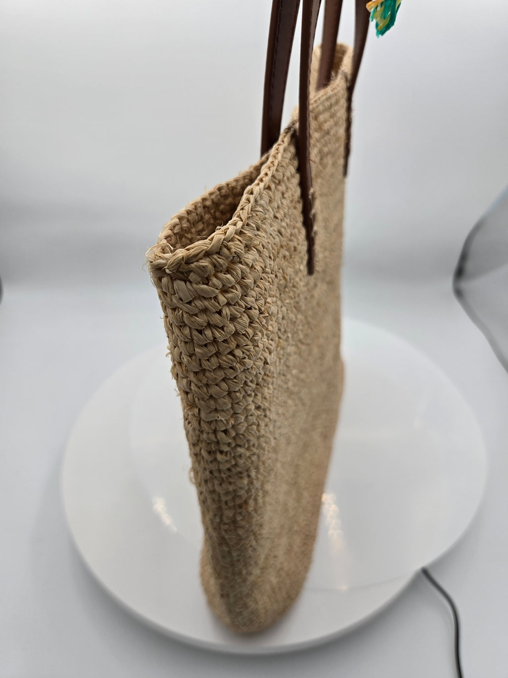 Rachel Zoe Handcrafted 100% Raffia Tote Bag with Genuine Leather Trim | Natural Woven Shoulder Bag