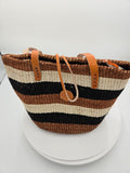 Handwoven Kenyan Sisal Tote Basket with Genuine Leather Handles & Zipper – 29 cm H × 35 cm W – 0.583 kg