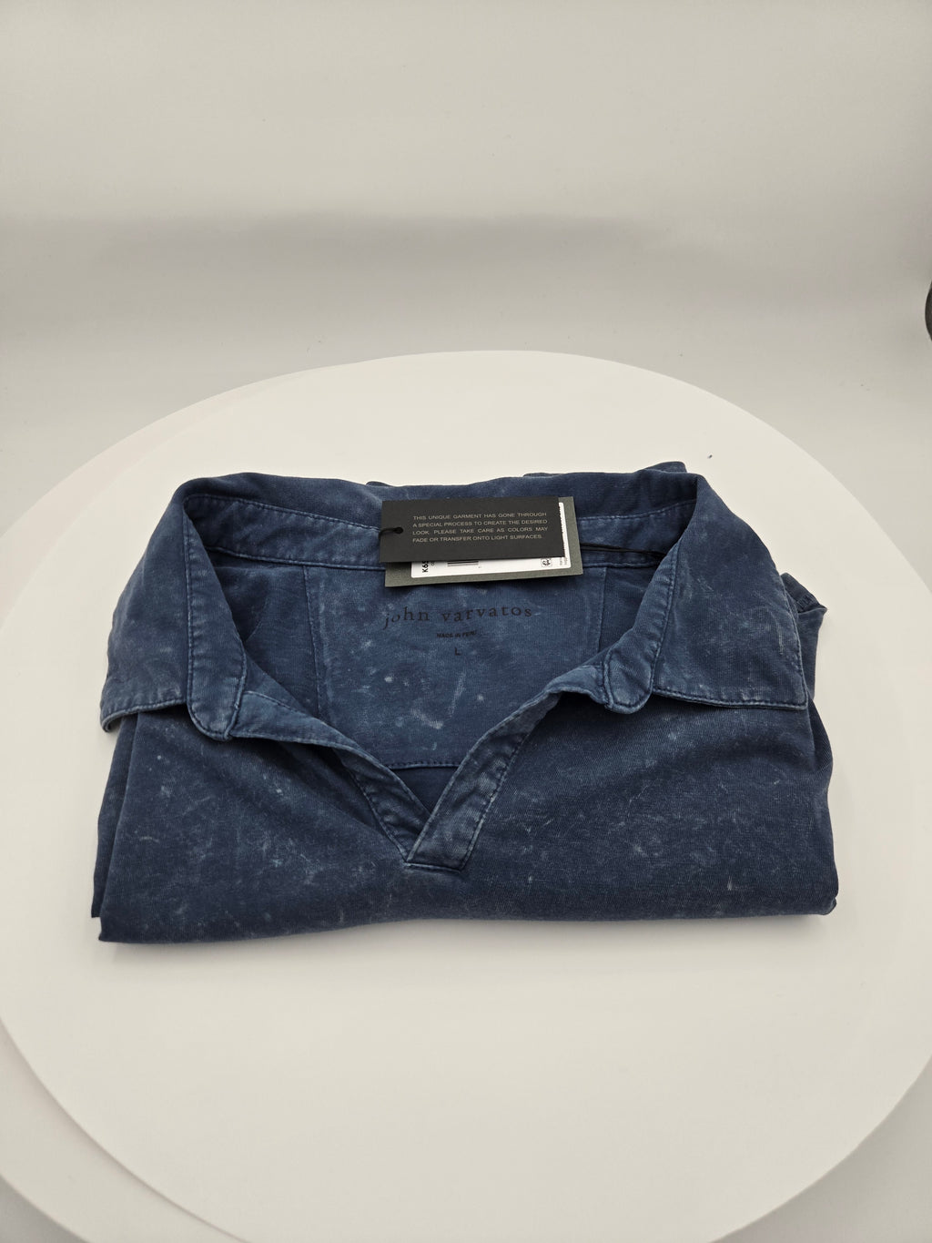 John Varvatos Men's Mineral Wash Polo Shirt | Large | Made in Peru | Premium/Vintage Mineral Blue /Length: 29 in (73.7 cm) /Chest Width (Pit to Pit): 21 in (53.3 cm)