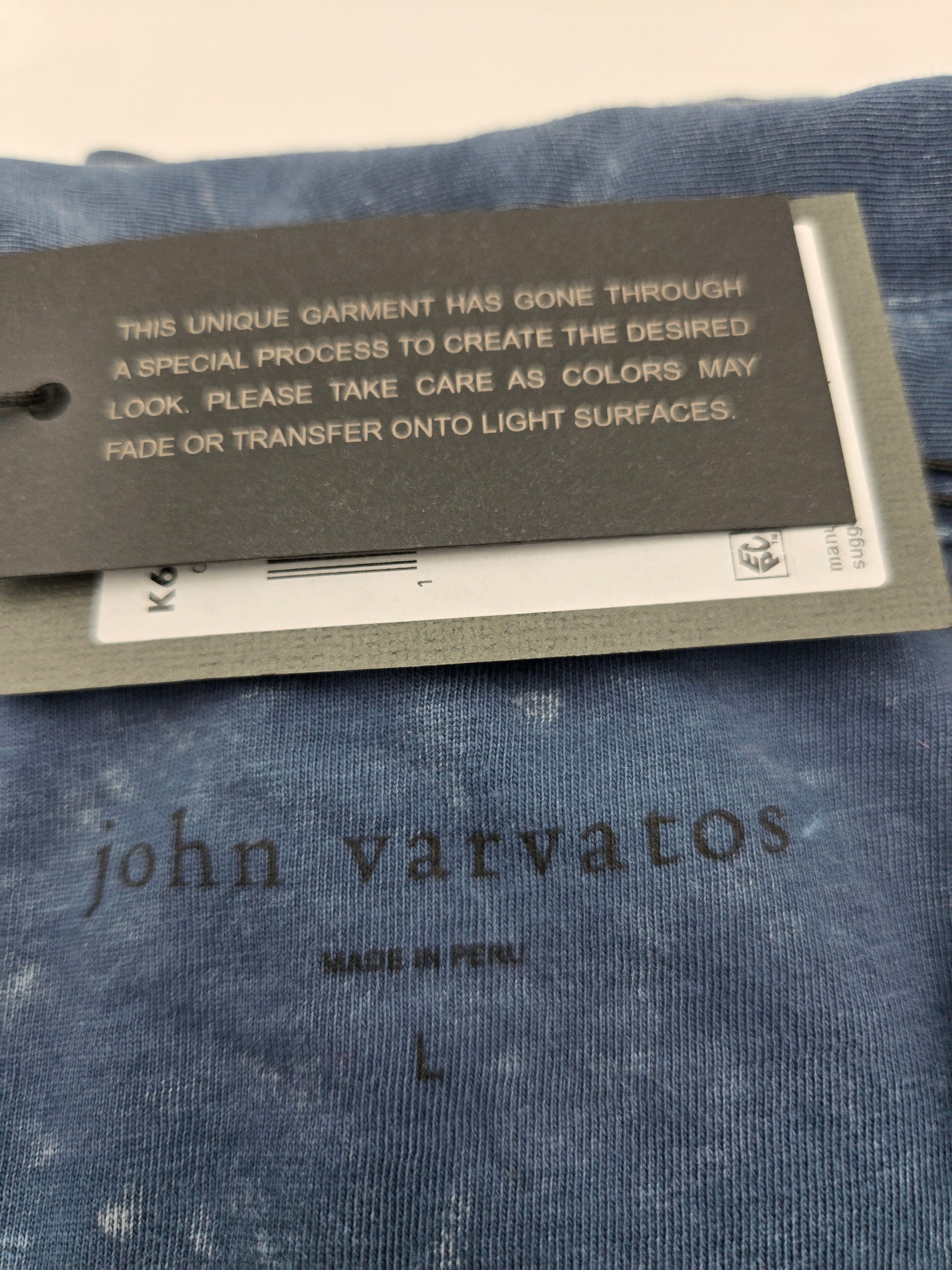 John Varvatos Men's Mineral Wash Polo Shirt | Large | Made in Peru | Premium/Vintage Mineral Blue /Length: 29 in (73.7 cm) /Chest Width (Pit to Pit): 21 in (53.3 cm)
