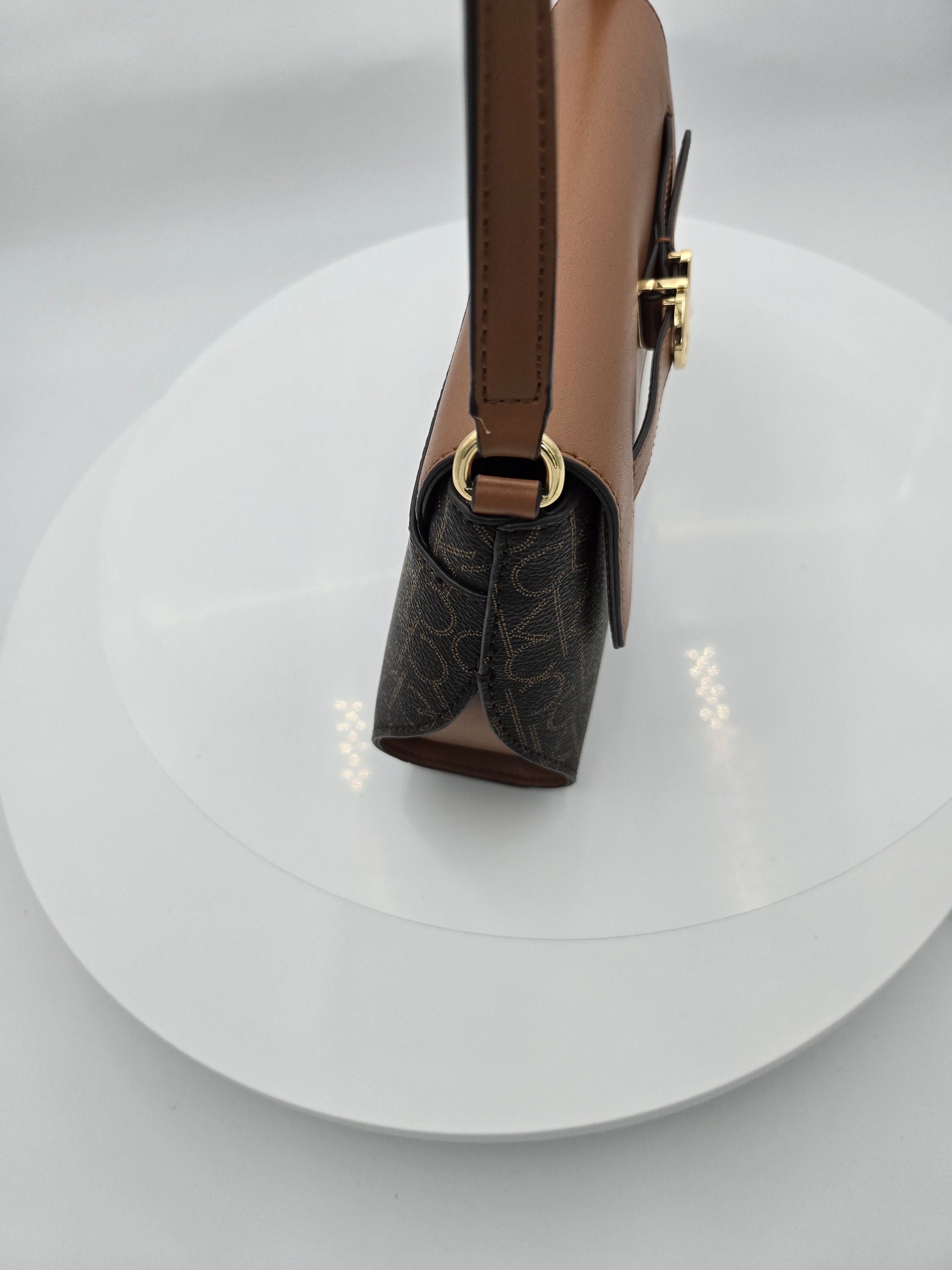Calvin Klein Signature Monogram Crossbody Handbag | Brown & Cognac Shoulder Bag