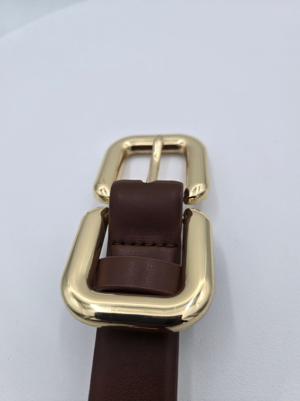 Steve Madden Genuine Leather Belt – Brown | Gold-Tone Buckle | Medium (34–36)