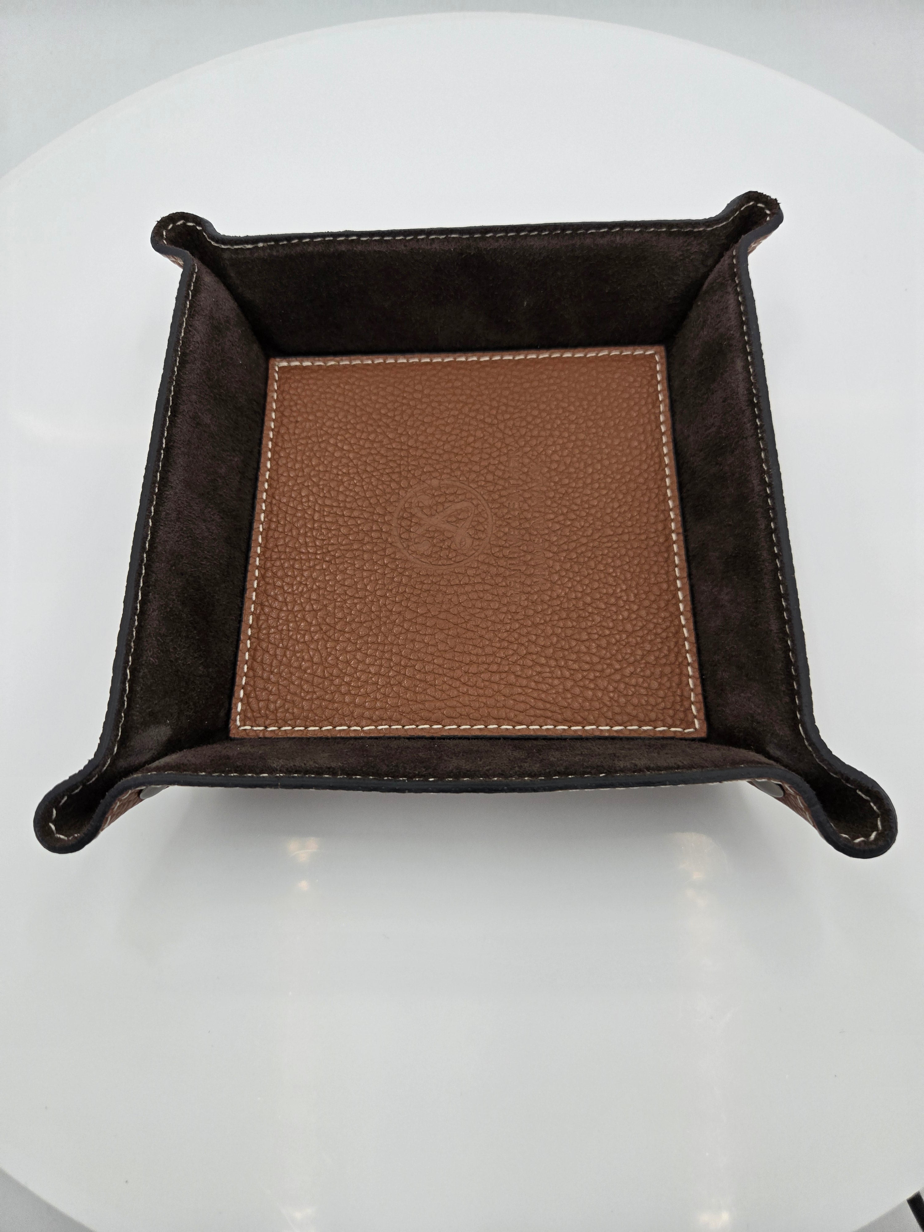 TALIE Handcrafted Genuine Leather Valet Tray | Premium Pebbled Leather Catchall Tray | Brown | Made in Italy
