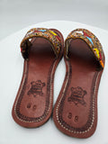 Handcrafted Maasai Beaded Genuine Leather Slide Sandals – Women's EU 39 (Canada/USA Size 8) – Made in Kenya – 100% Genuine Leather – Wt. 0.409 kg
