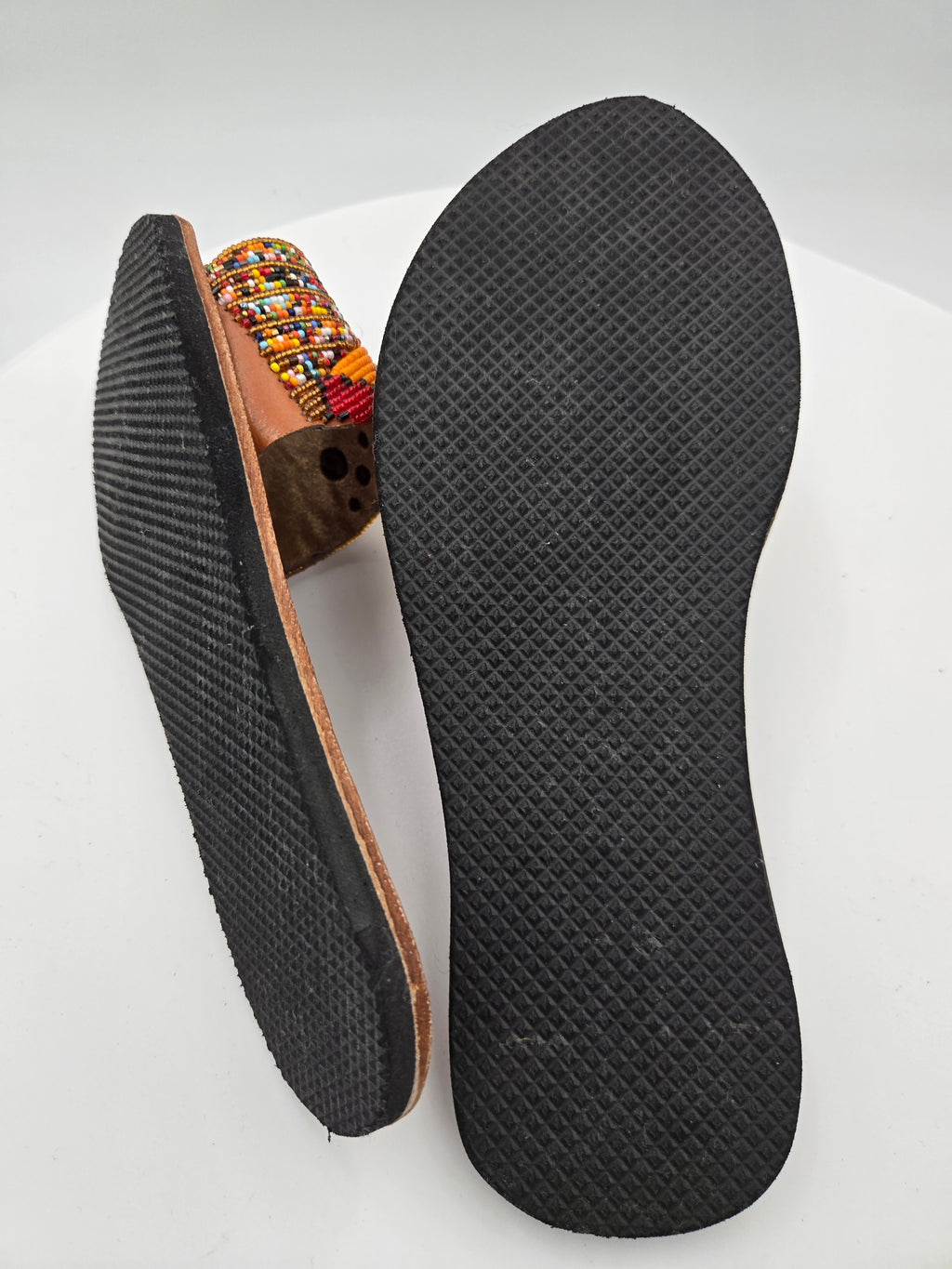 Handcrafted Maasai Beaded Genuine Leather Slide Sandals – Women's EU 39 (Canada/USA Size 8) – Made in Kenya – 100% Genuine Leather – Wt. 0.409 kg