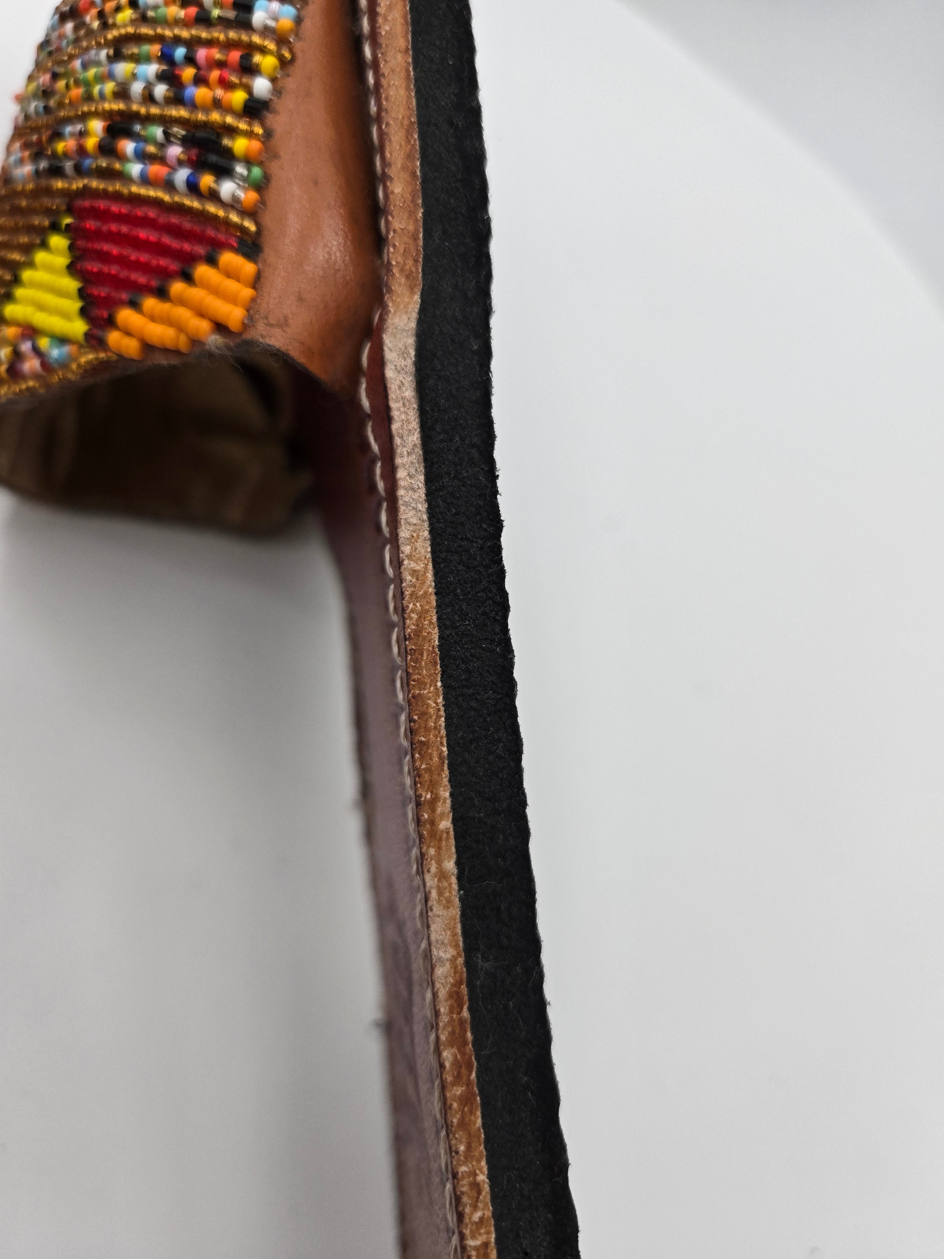 Handcrafted Maasai Beaded Genuine Leather Slide Sandals – Women's EU 39 (Canada/USA Size 8) – Made in Kenya – 100% Genuine Leather – Wt. 0.409 kg