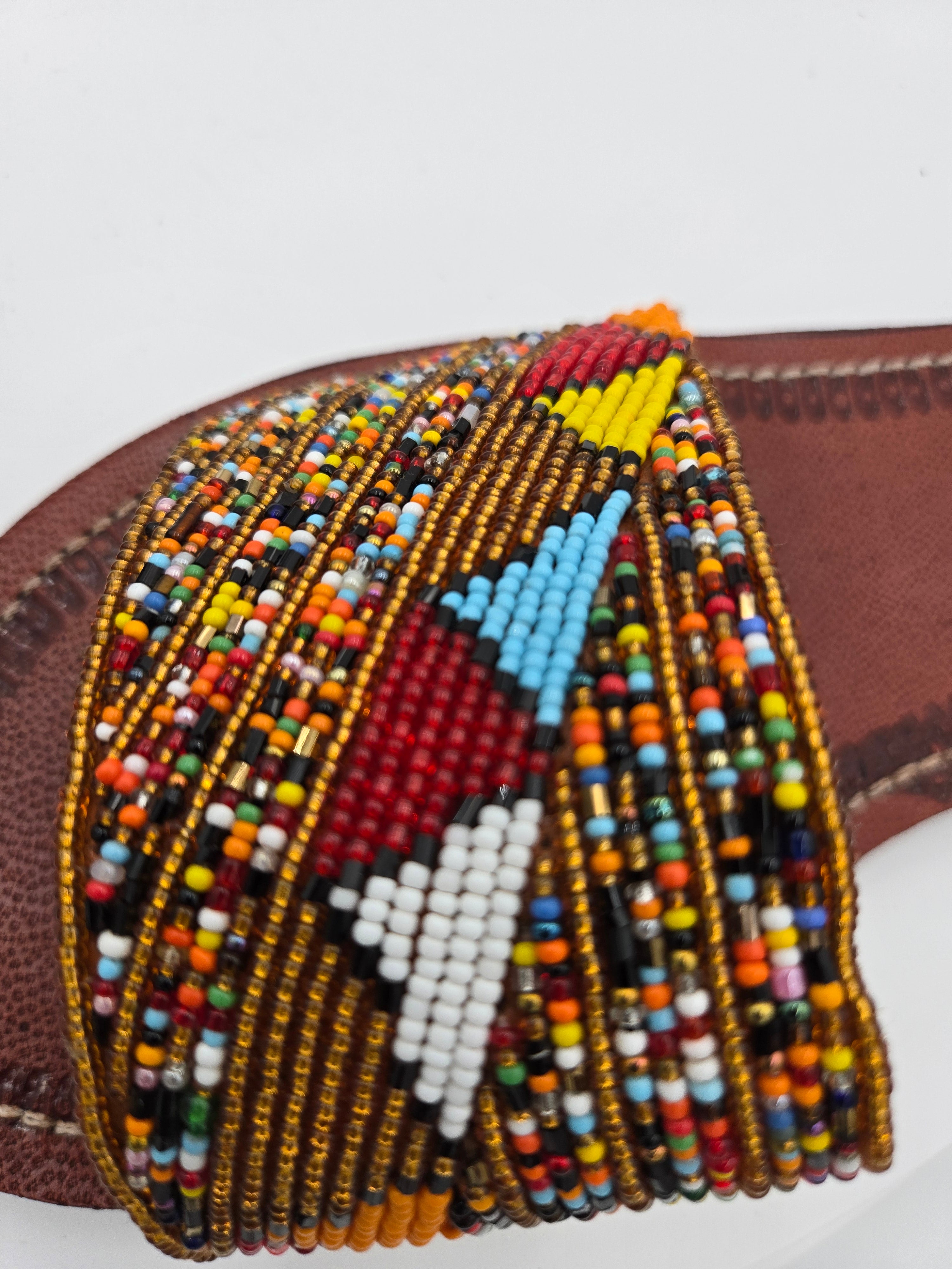 Handcrafted Maasai Beaded Genuine Leather Slide Sandals – Women's EU 39 (Canada/USA Size 8) – Made in Kenya – 100% Genuine Leather – Wt. 0.409 kg