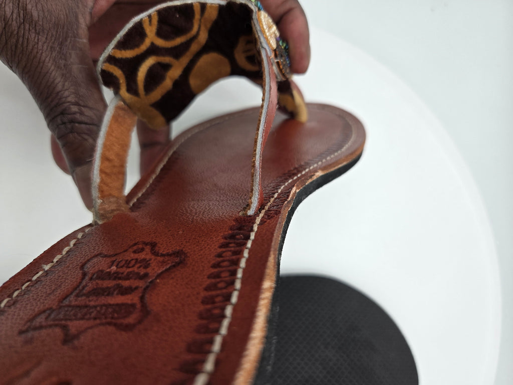 Handcrafted Maasai Beaded Genuine Leather Sandals – Women's EU 42 (Canada/USA Size 11) – Made in Kenya – 100% Genuine Leather – Wt. 0.44 kg