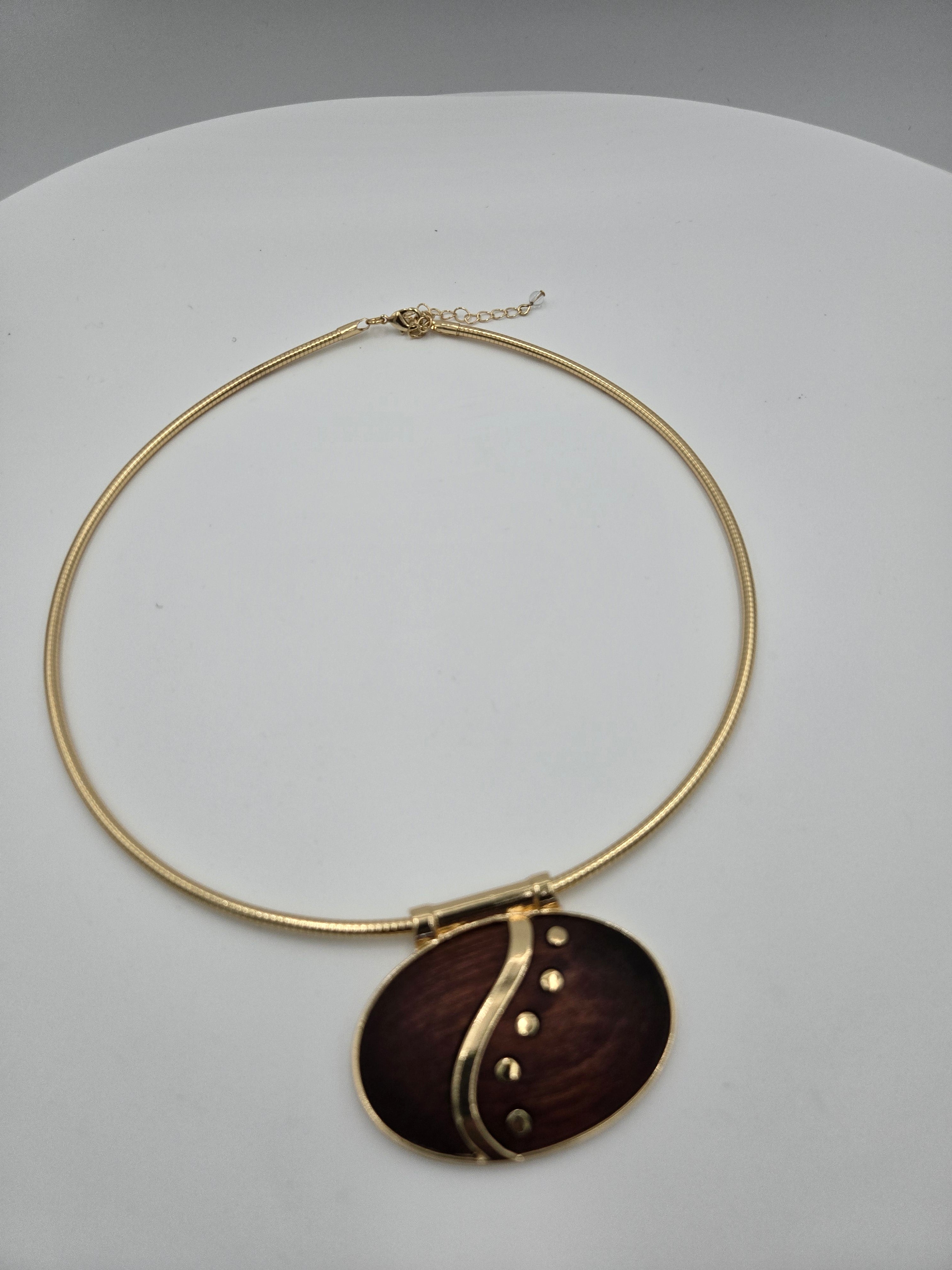 Handcrafted Wood & Gold-Tone Statement Necklace – 19" Adjustable – Nickel-Free & Lead Safe – Wt. 0.065 kg