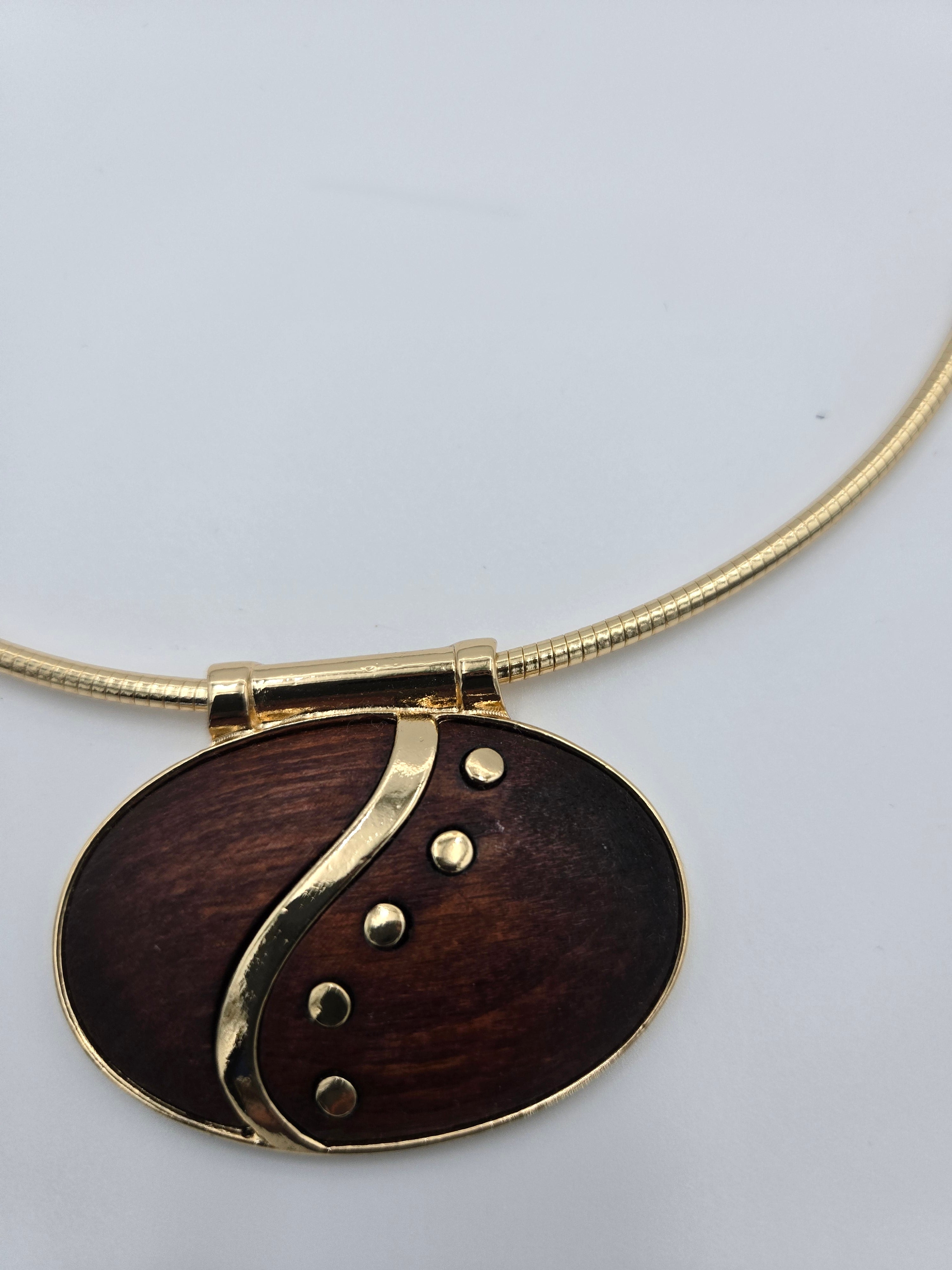 Handcrafted Wood & Gold-Tone Statement Necklace – 19" Adjustable – Nickel-Free & Lead Safe – Wt. 0.065 kg