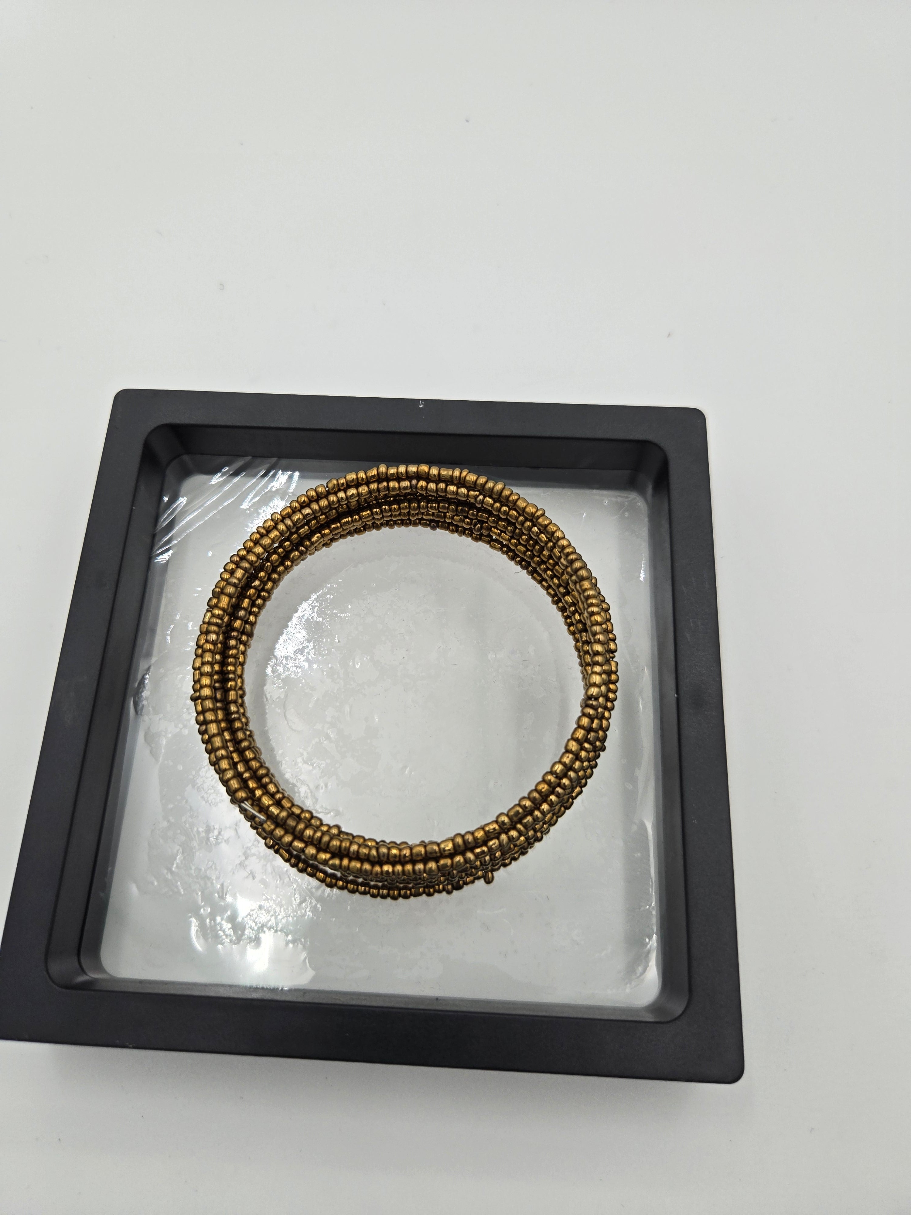 Handmade Antique Brass Beaded Stretch Bangles (Set of 4) – Stackable Bracelet Set – Wt. 0.022 kg
