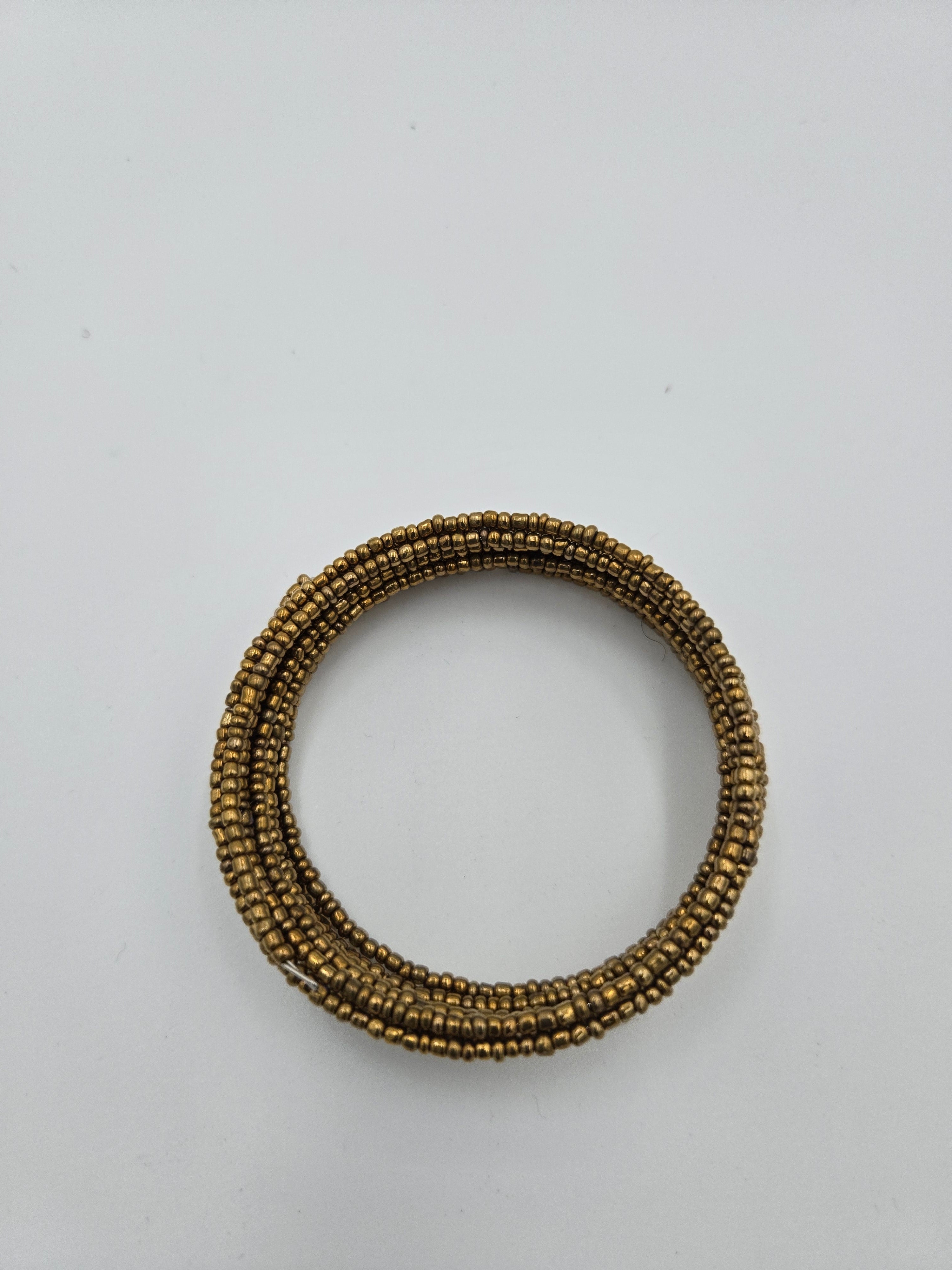 Handmade Antique Brass Beaded Stretch Bangles (Set of 4) – Stackable Bracelet Set – Wt. 0.022 kg