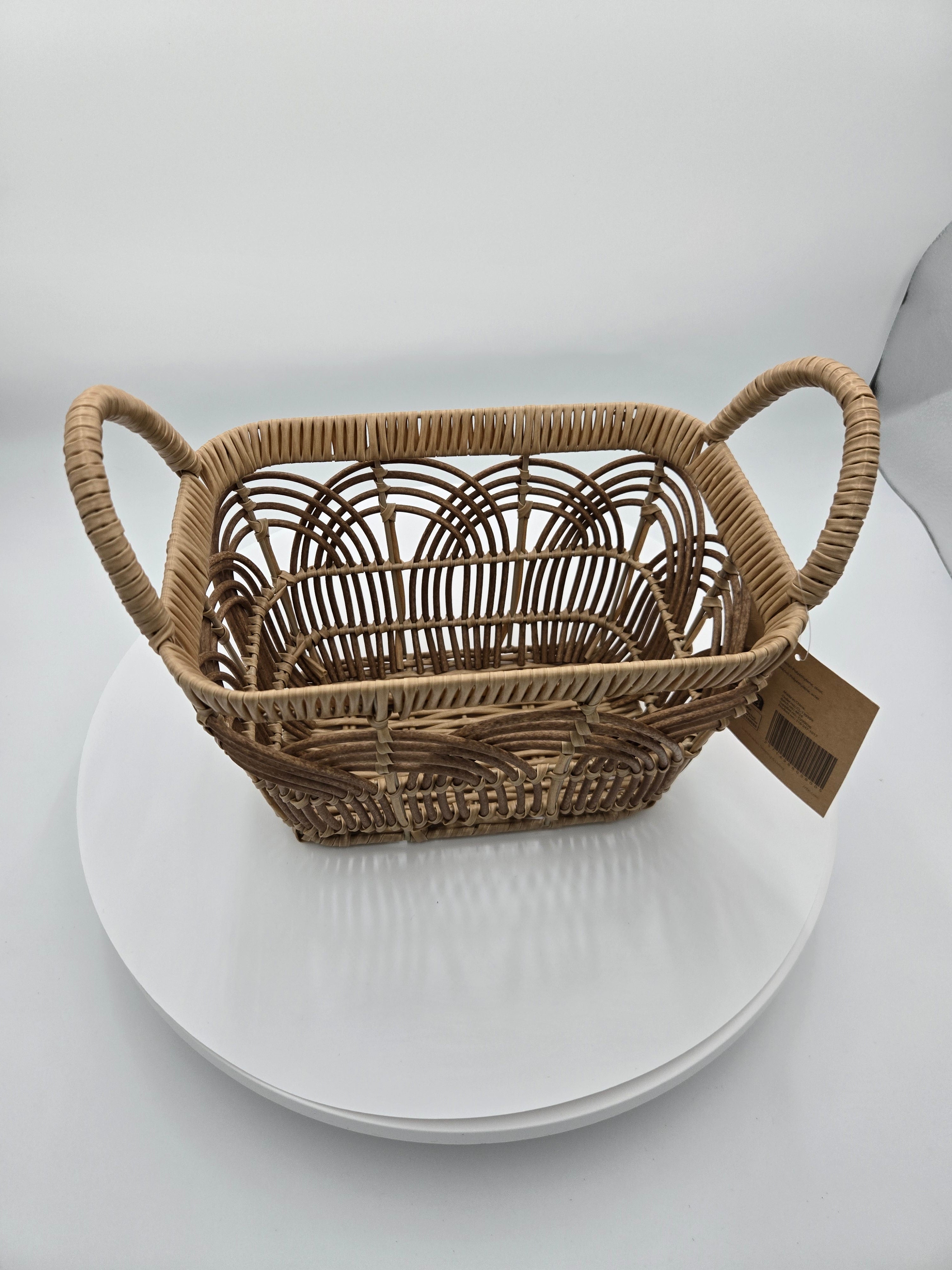 Decorative Bamboo Storage Basket with Handles – Natural Brown