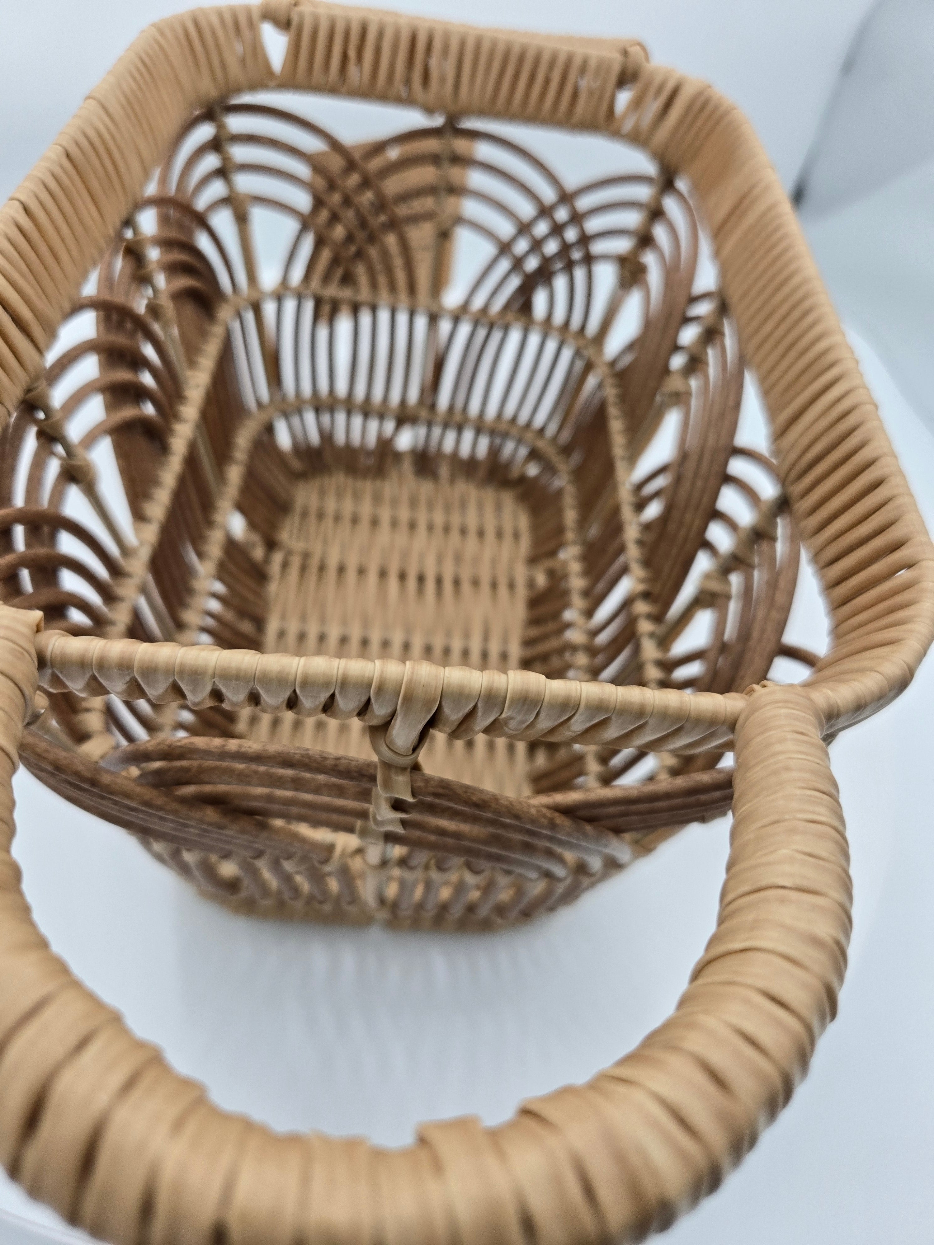 Decorative Bamboo Storage Basket with Handles – Natural Brown