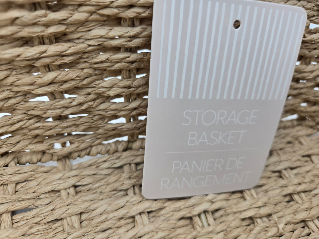 Handwoven Storage Basket | Natural Woven Organizer with Sage Green Trim | 29.5 × 18 cm