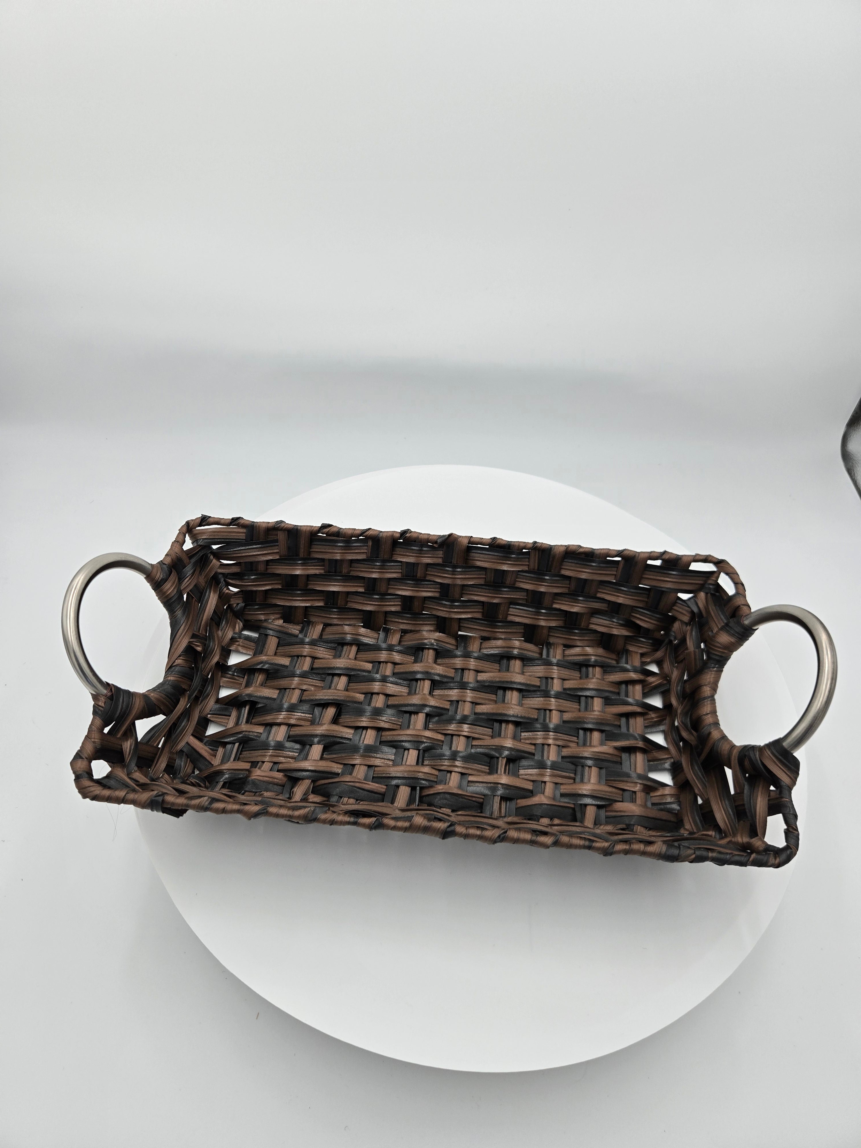 Elegant Handwoven Storage Basket with Metal Handles – Dark Brown | 36 × 20 cm | 0.225 kg