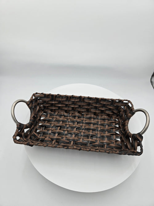 Elegant Handwoven Storage Basket with Metal Handles – Dark Brown | 36 × 20 cm | 0.225 kg
