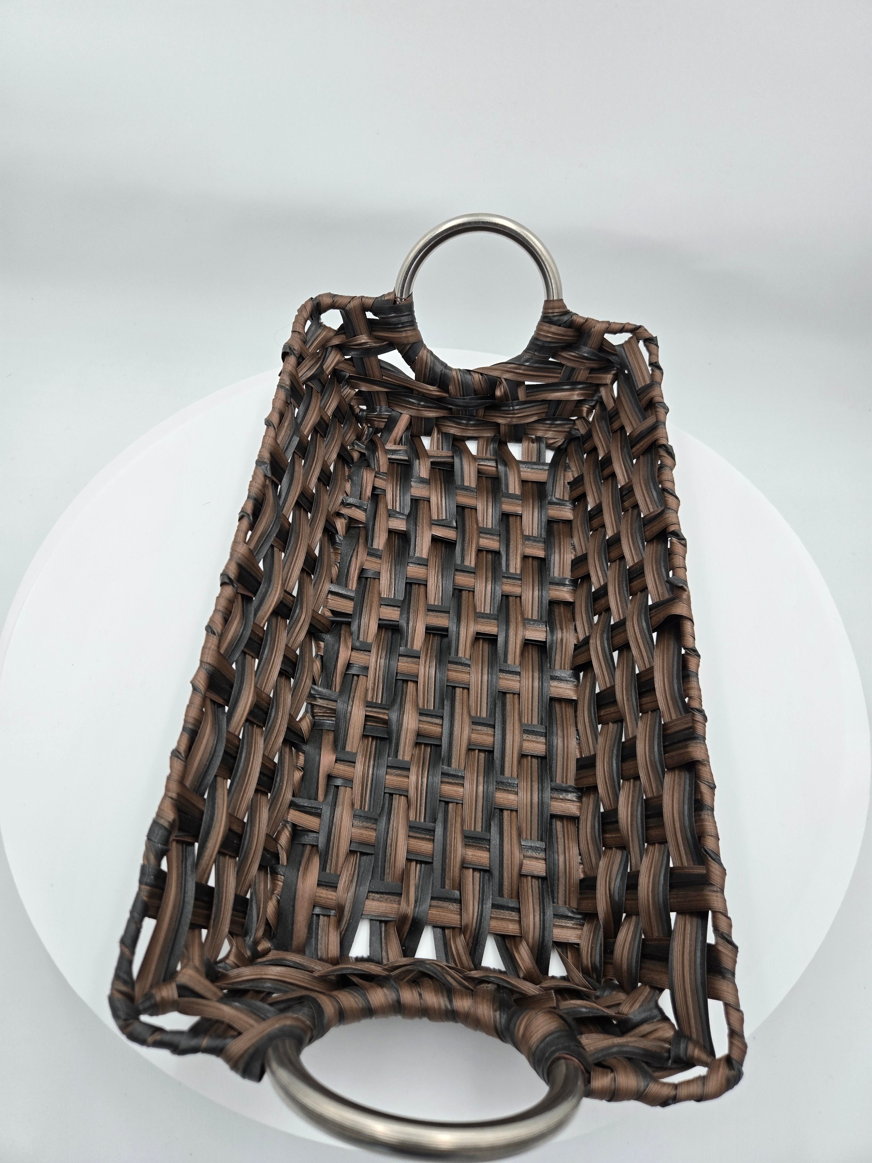 Elegant Handwoven Storage Basket with Metal Handles – Dark Brown | 36 × 20 cm | 0.225 kg