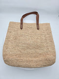 Rachel Zoe Handcrafted 100% Raffia Tote Bag with Genuine Leather Trim | Natural Woven Shoulder Bag