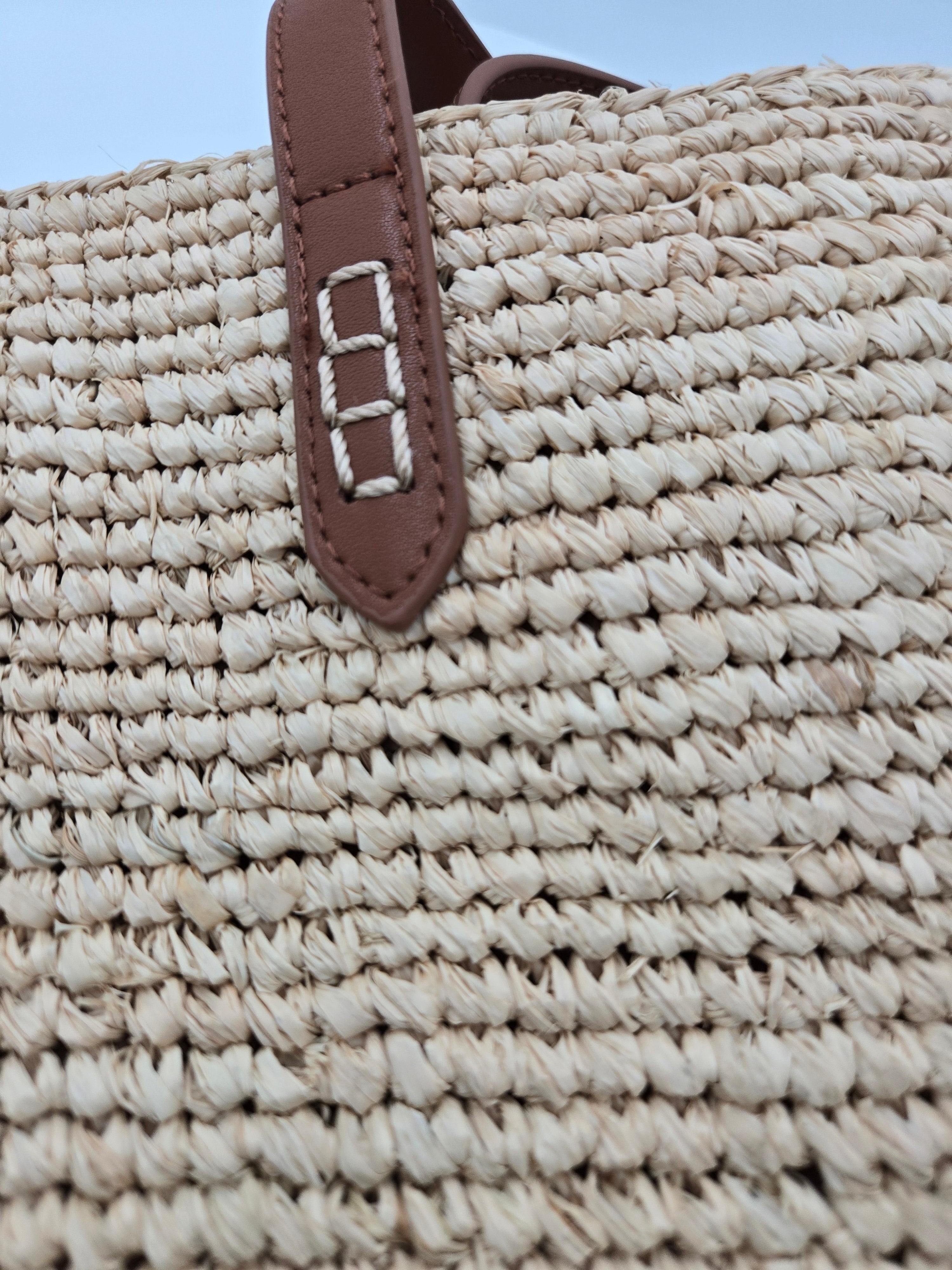 Rachel Zoe Handcrafted 100% Raffia Tote Bag with Genuine Leather Trim | Natural Woven Shoulder Bag