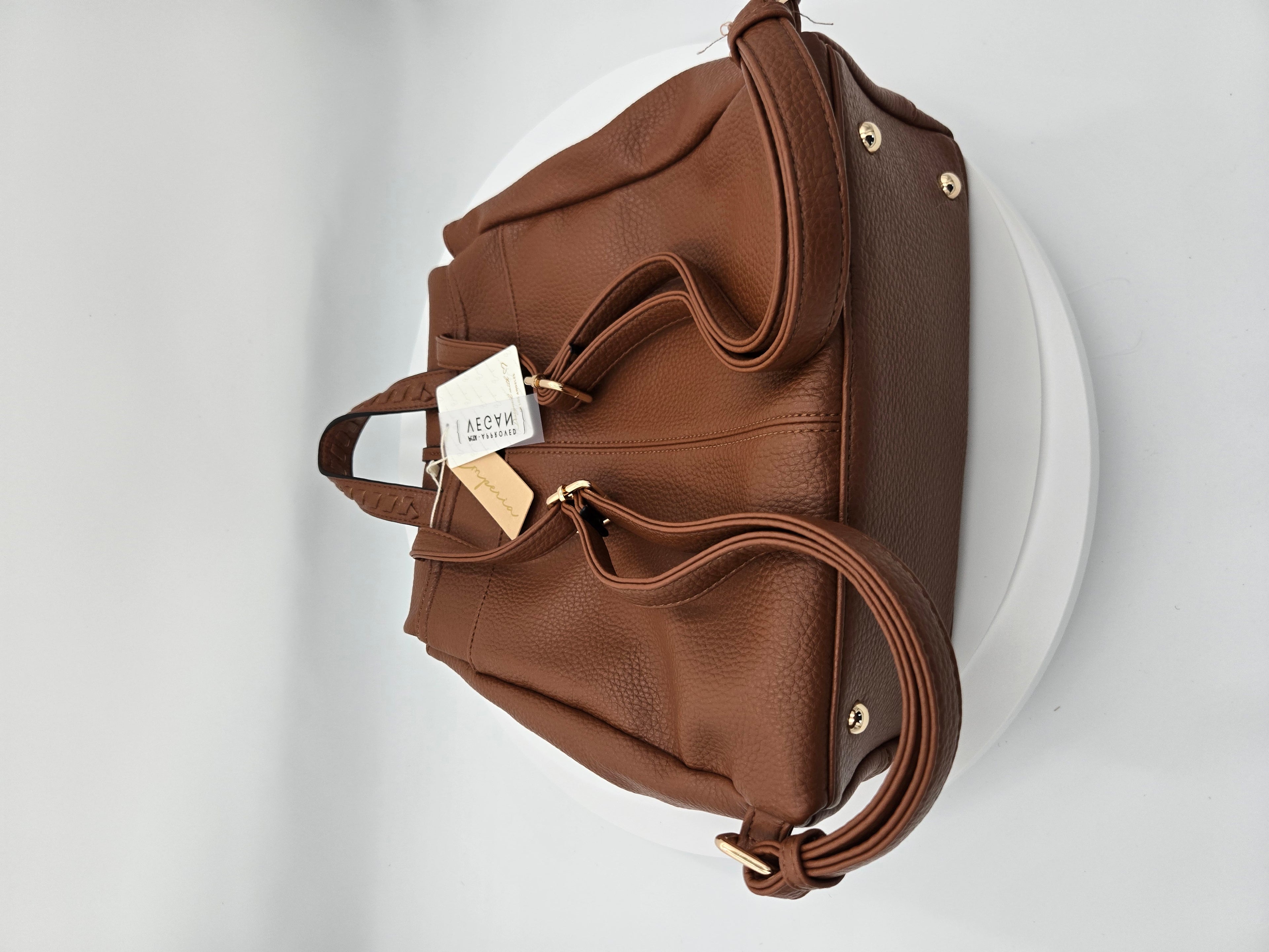 Empresia Approved Vegan Ladies Travel Bag – Haute Fashion Products | Cognac Brown | 33 × 34 cm | 0.646 kg