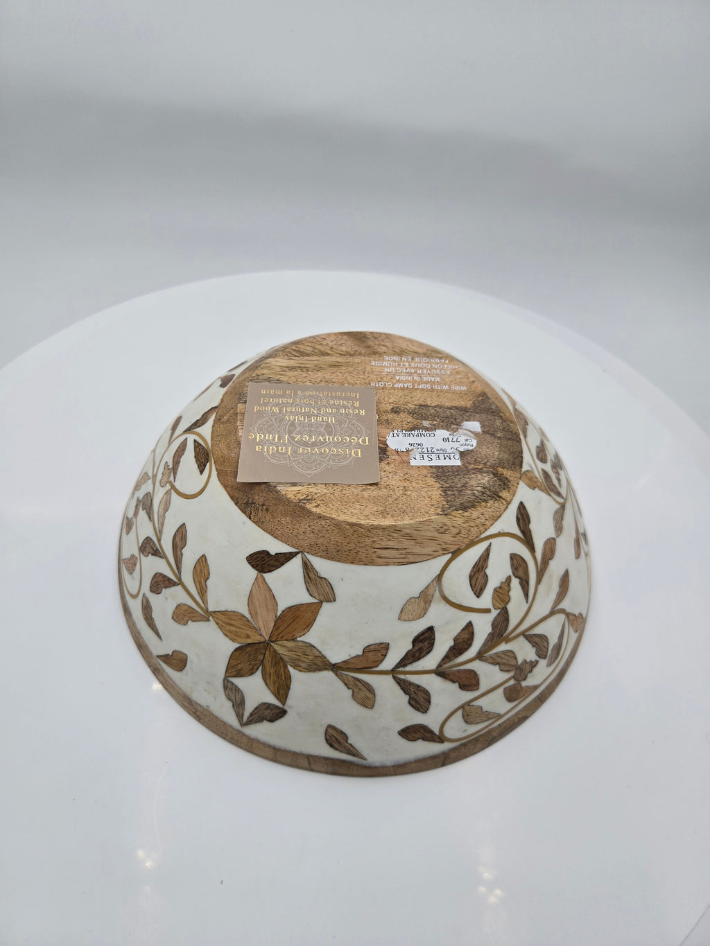 Handcrafted Mango Wood Decorative Bowl with Floral Resin Inlay | 22.5 cm | Made in India