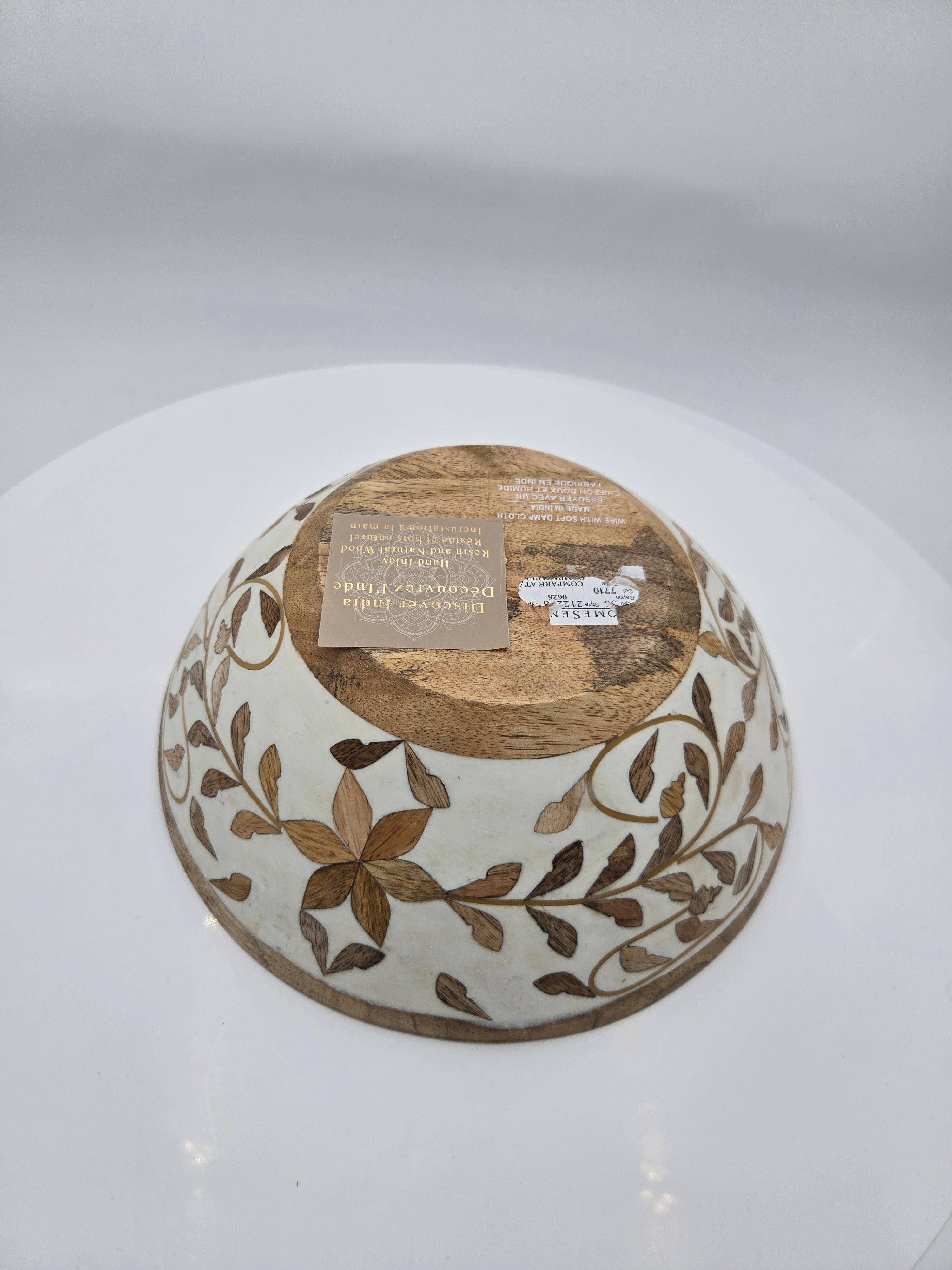 Handcrafted Mango Wood Decorative Bowl with Floral Resin Inlay | 22.5 cm | Made in India