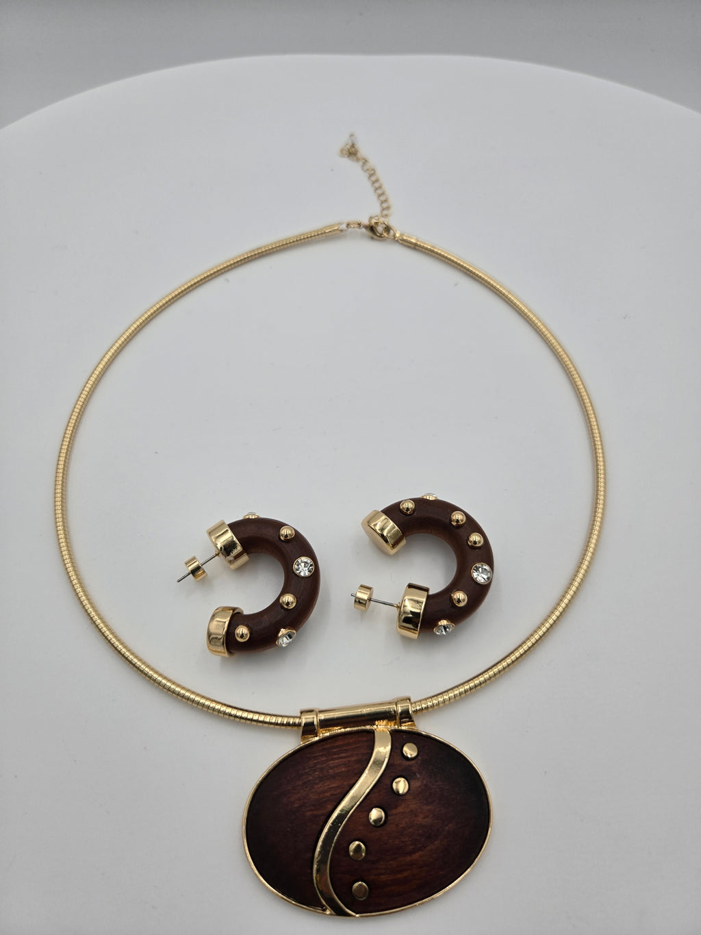 Handcrafted Wood & Gold-Tone Statement Necklace – 19" Adjustable – Nickel-Free & Lead Safe – Wt. 0.065 kg