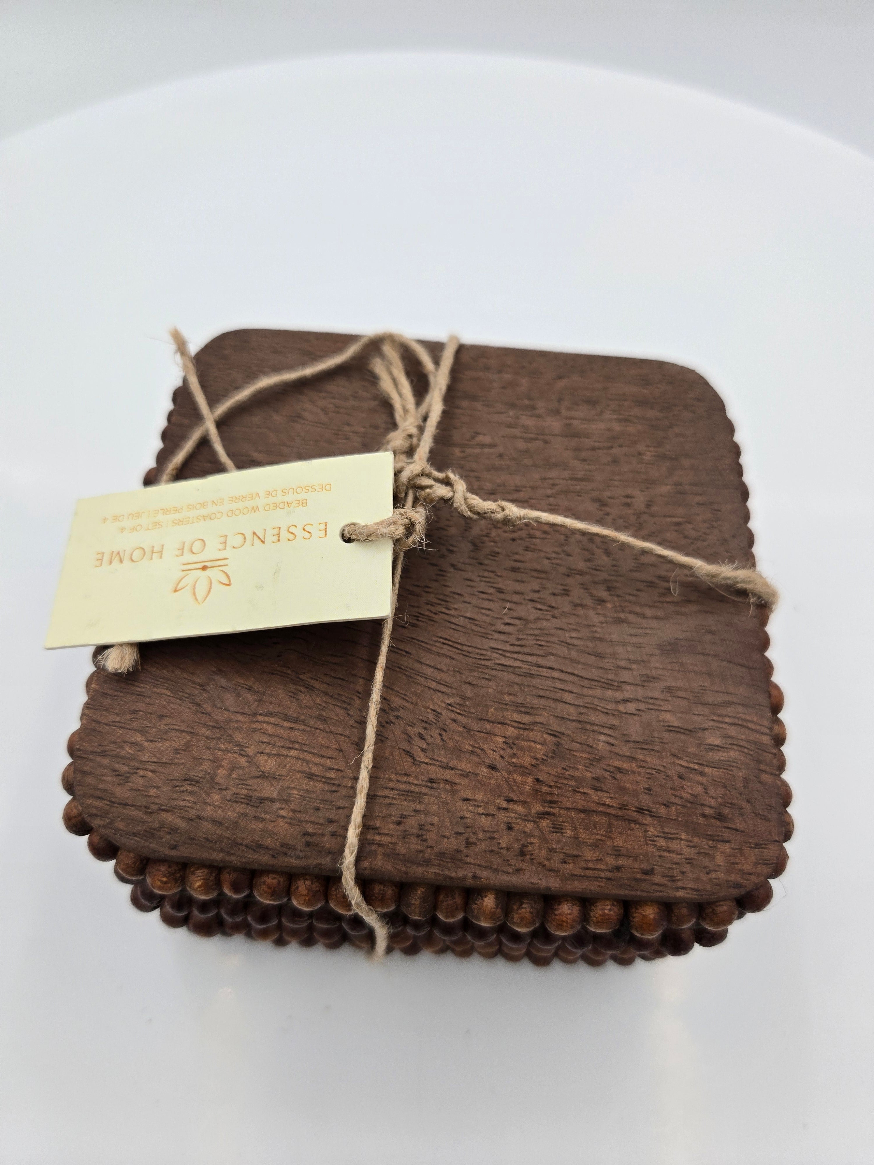 Handcrafted Beaded Edge Wood Coasters (Set of 4) – Artisan Crafted in India